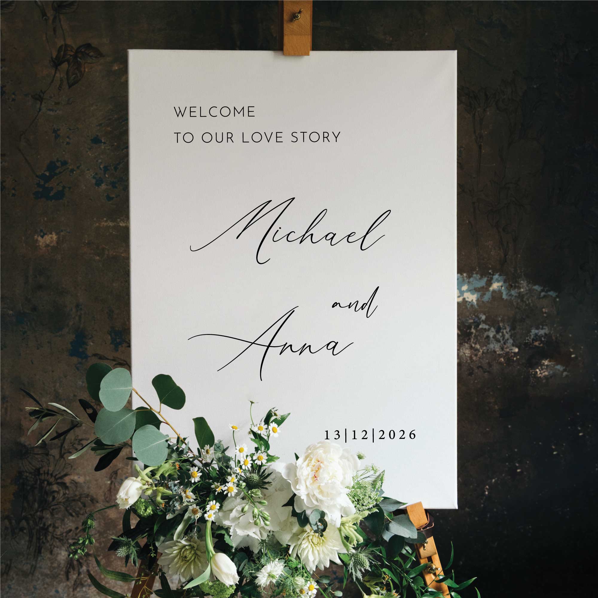 Custom printed engagement sign foam board, Personalised Wedding Welcome sign in White