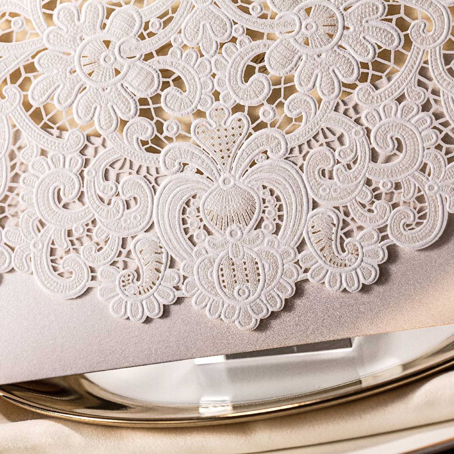 enlarged pattern of personalised laser cut wedding invitation