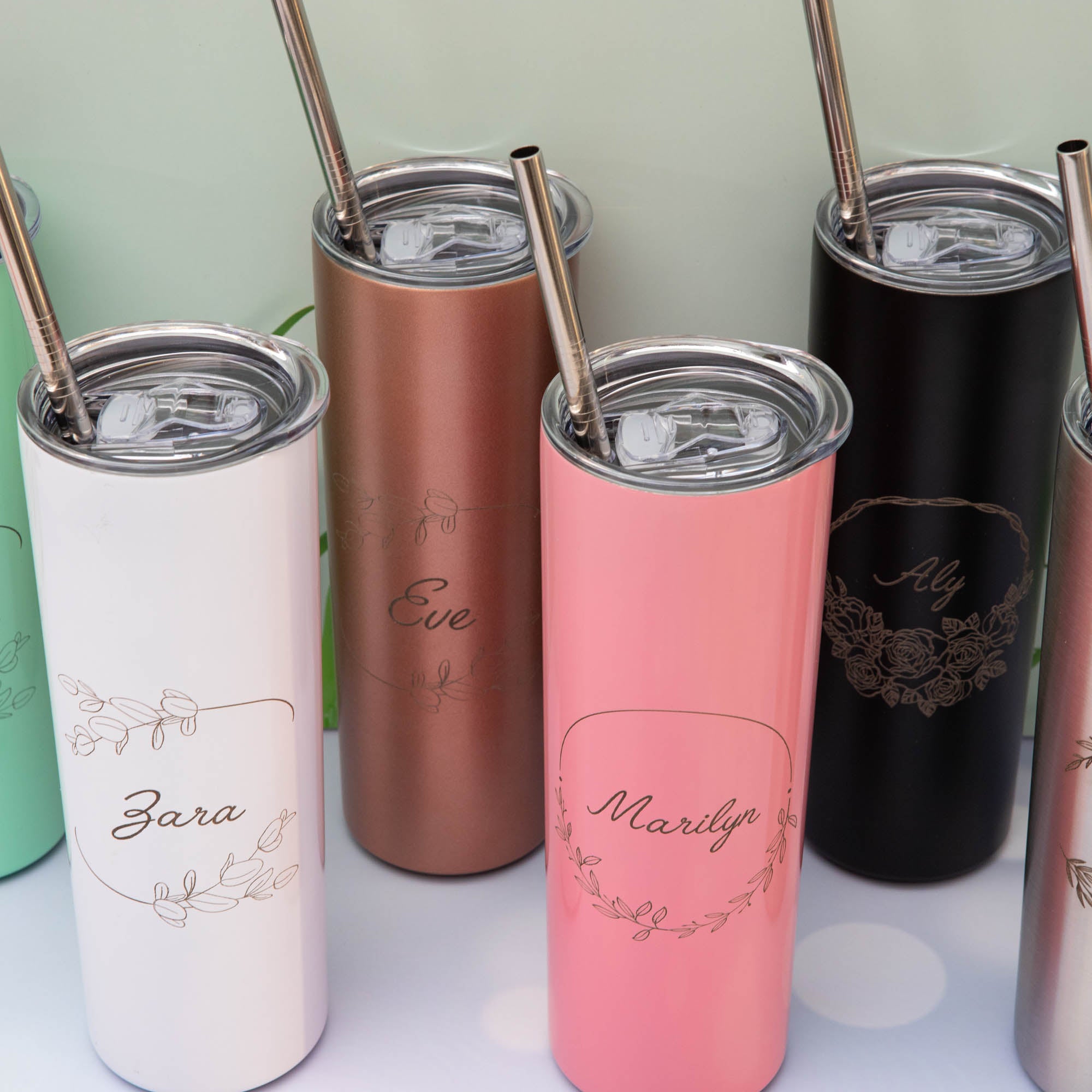 Skinny Tumbler, Personalised gift for Bridesmaid and Birthday, Customised presents for her, Water Bottle with straw, Bridal Party Gift