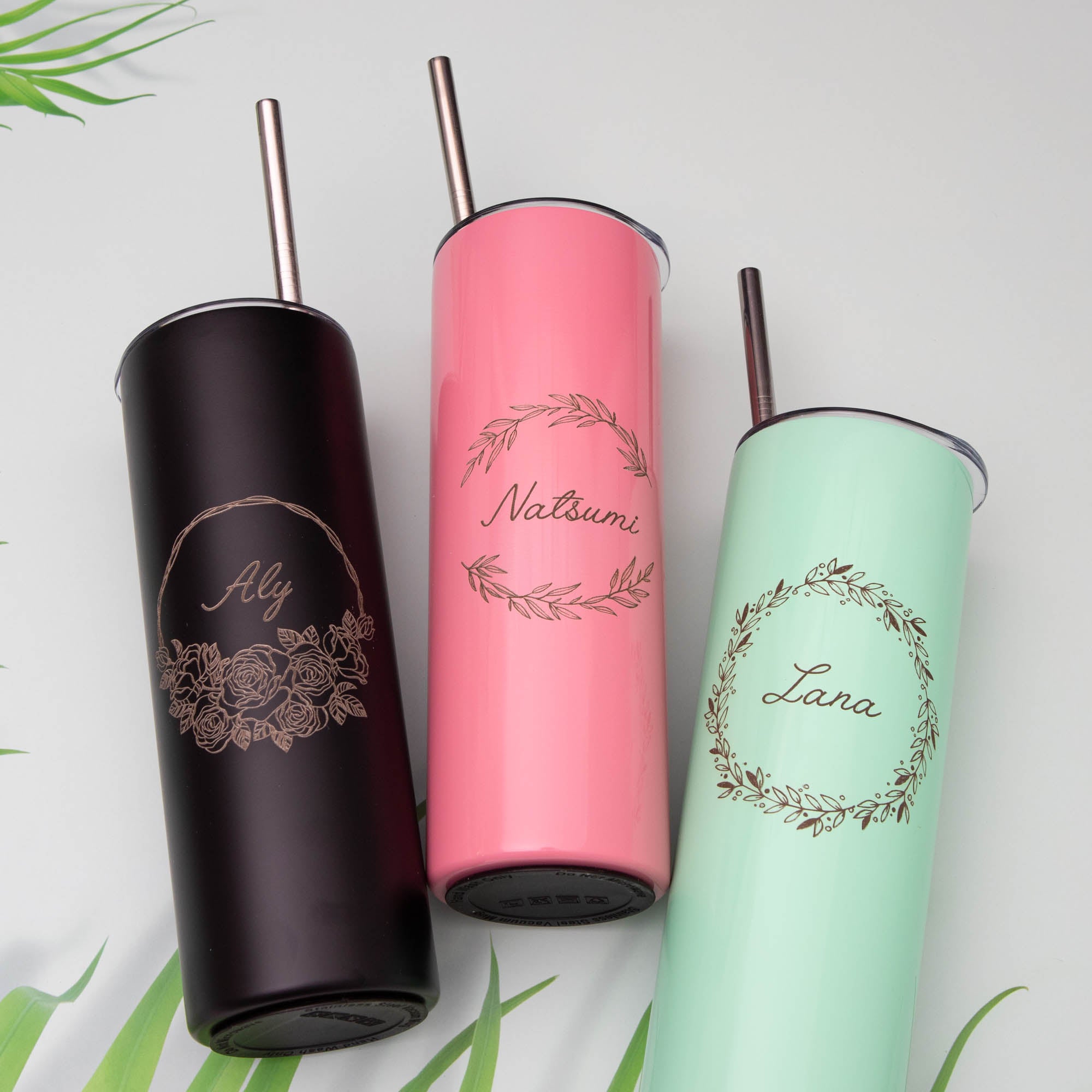 Skinny Tumbler, Personalised gift for Bridesmaid and Birthday, Customised presents for her, Water Bottle with straw, Bridal Party Gift