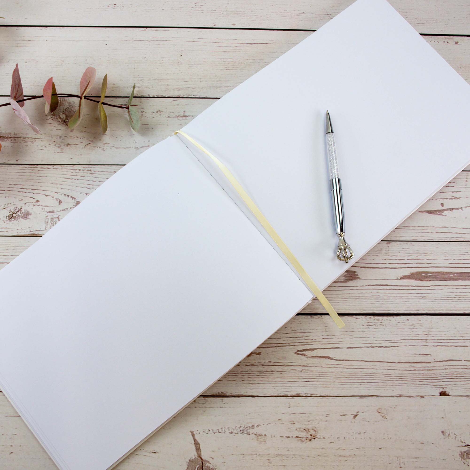 Personalised Wedding Guest Book, Gold Texts in White Hard Cover