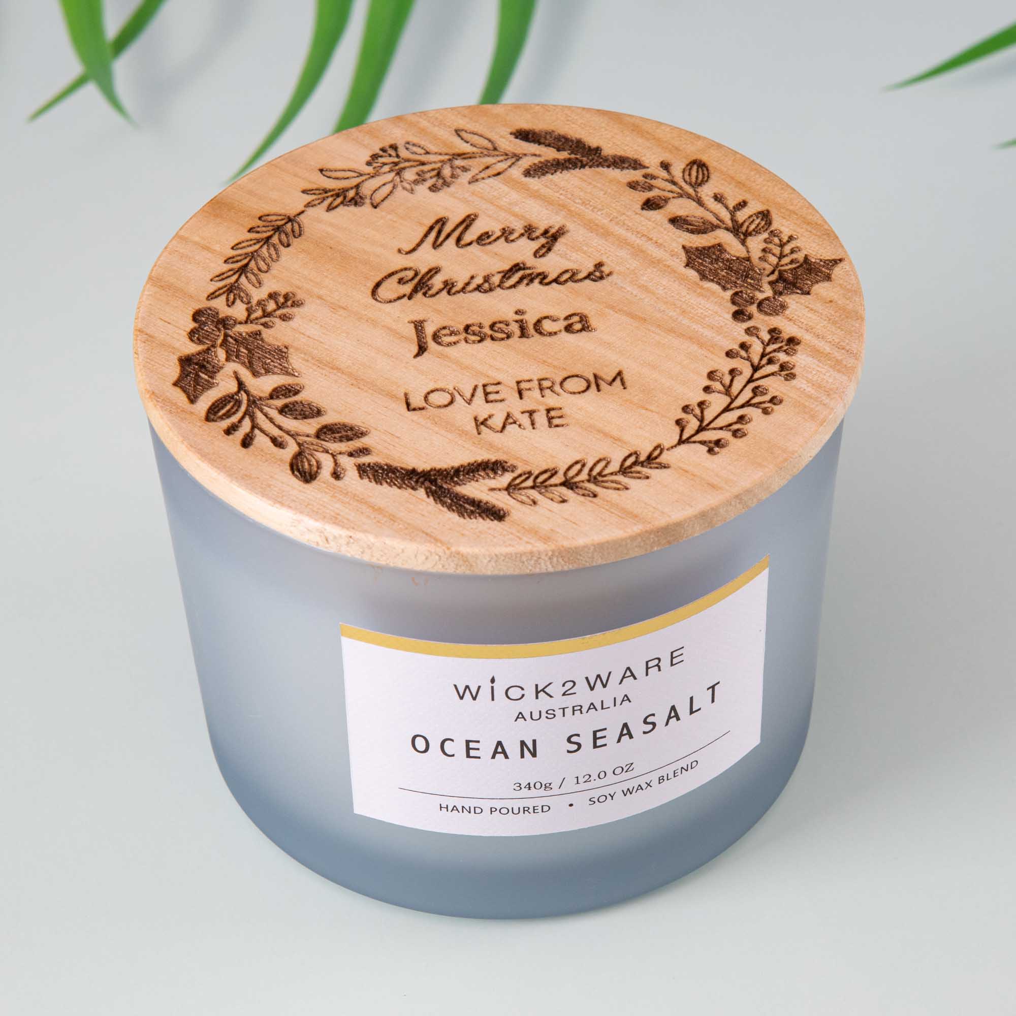 Personalised soy candle with wooden lid Custom Christmas and new year gift