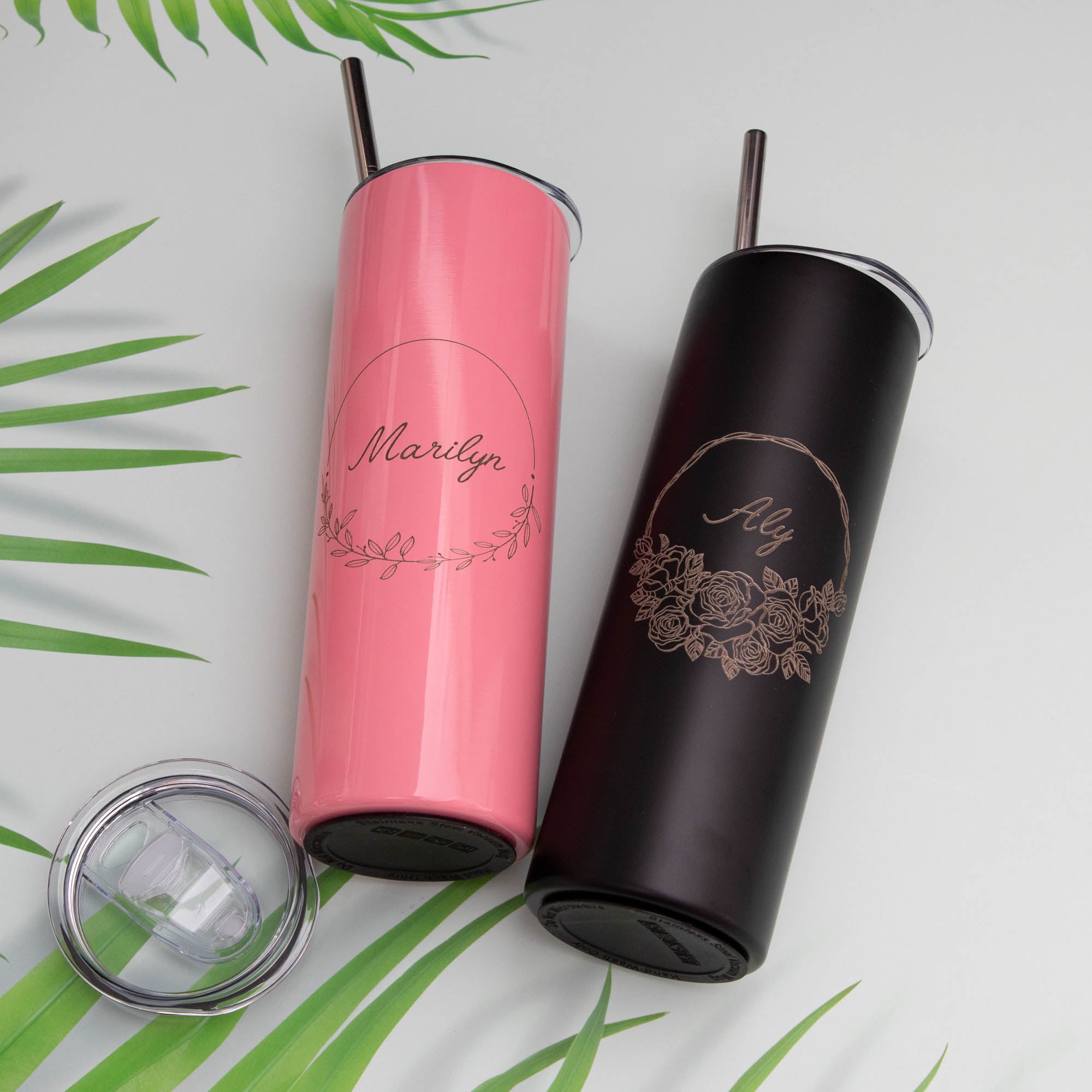 Skinny Tumbler, Personalised gift for Bridesmaid and Birthday, Customised presents for her, Water Bottle with straw, Bridal Party Gift