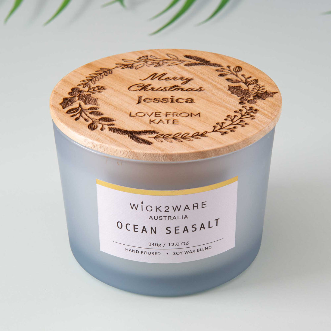 Personalised soy candle with wooden lid Custom Christmas and new year gift