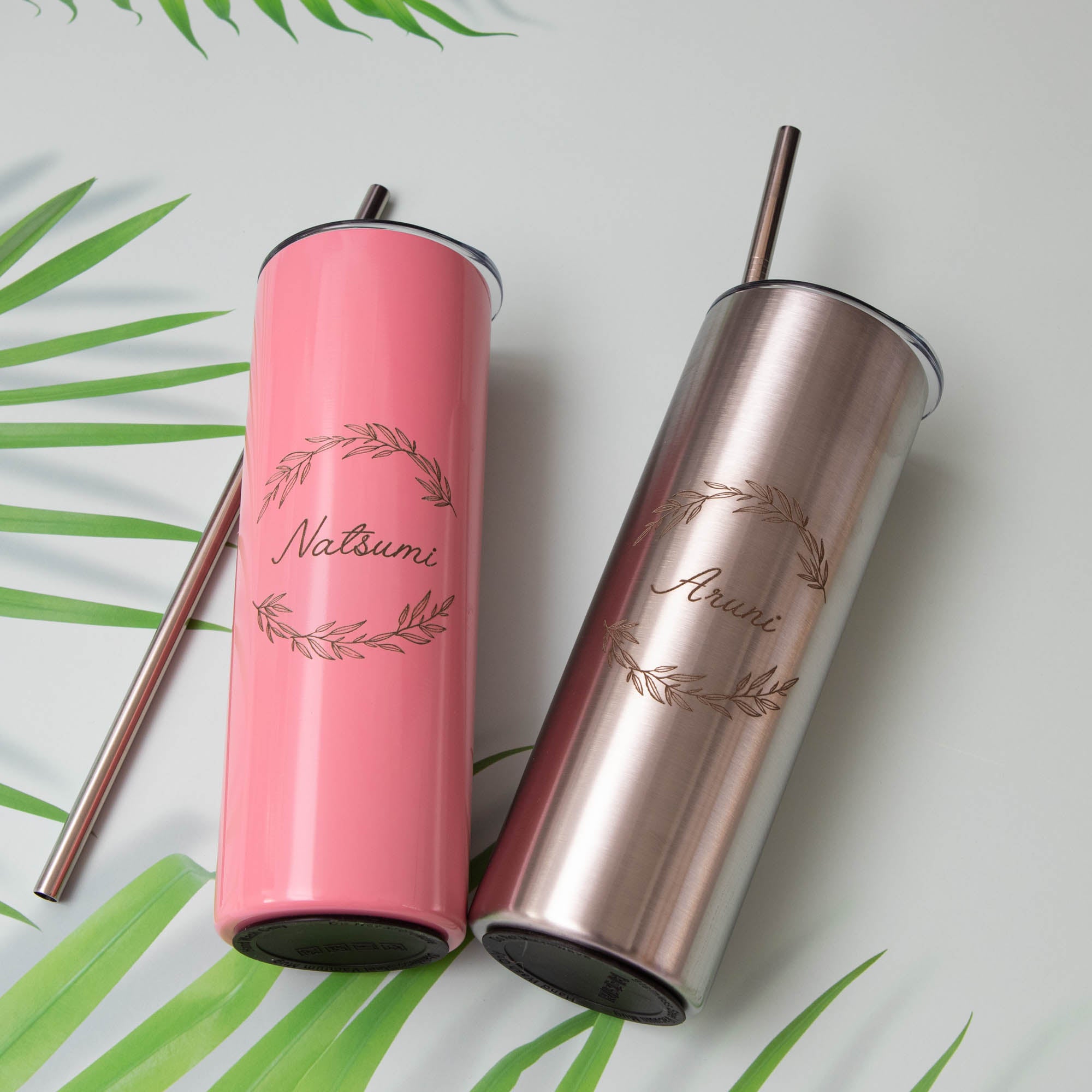 Skinny Tumbler, Personalised gift for Bridesmaid and Birthday, Customised presents for her, Water Bottle with straw, Bridal Party Gift