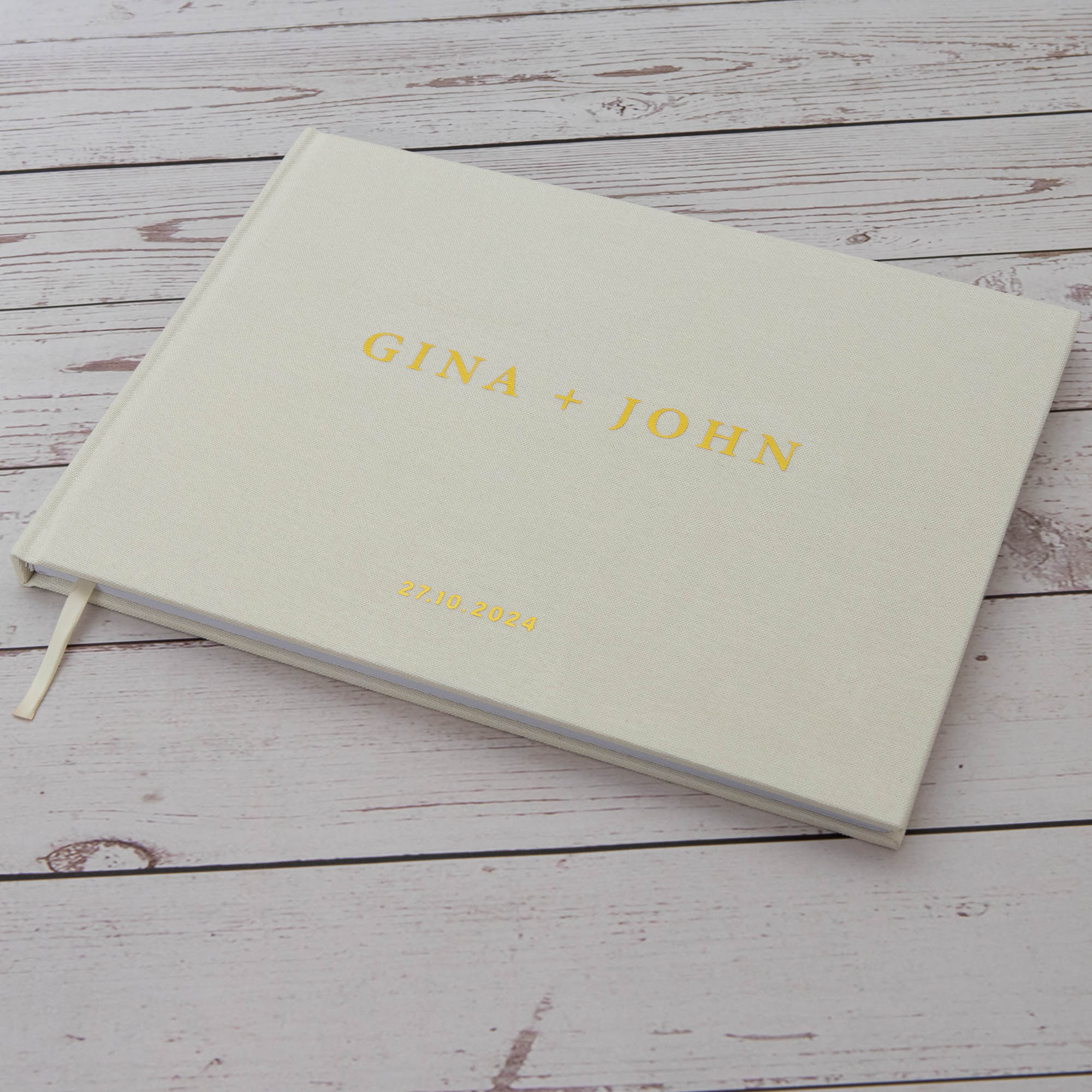 Luxury Personalised Wedding Guest Book – Premium Cover & Gold Texts
