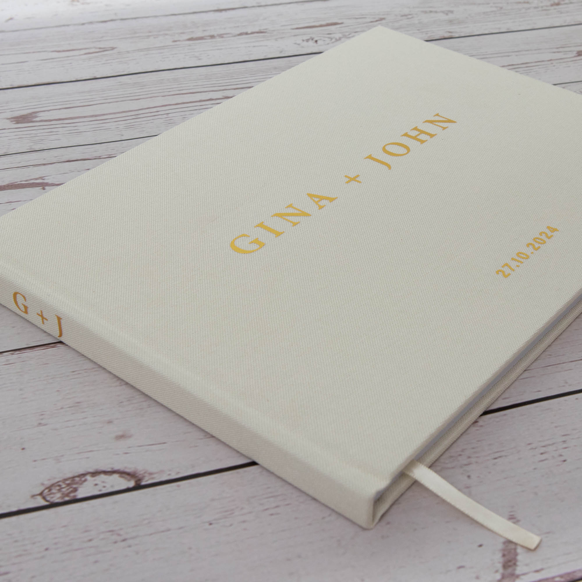 Luxury Personalised Wedding Guest Book – Premium Cover & Gold Texts