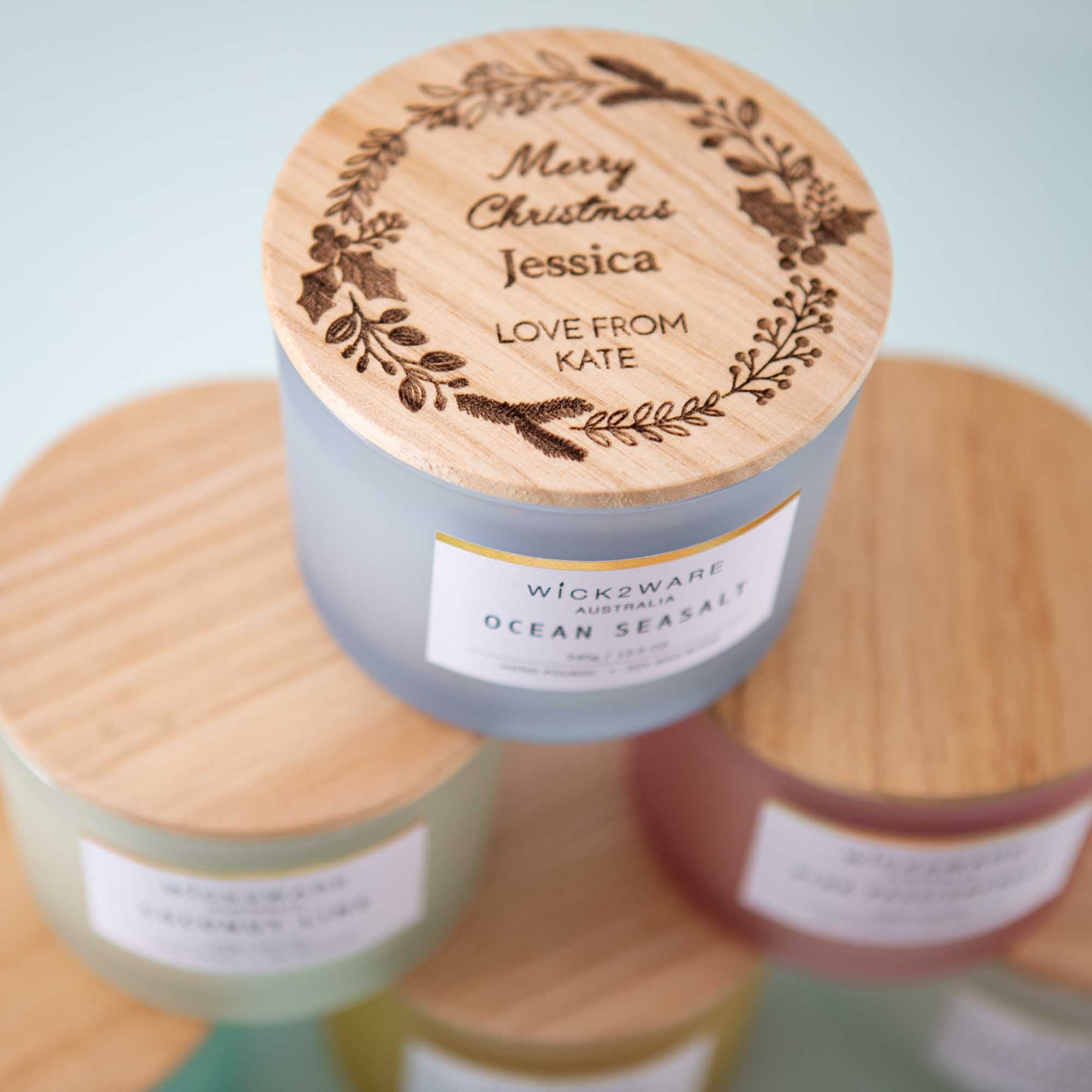 Personalised soy candle with wooden lid Custom Christmas and new year gift