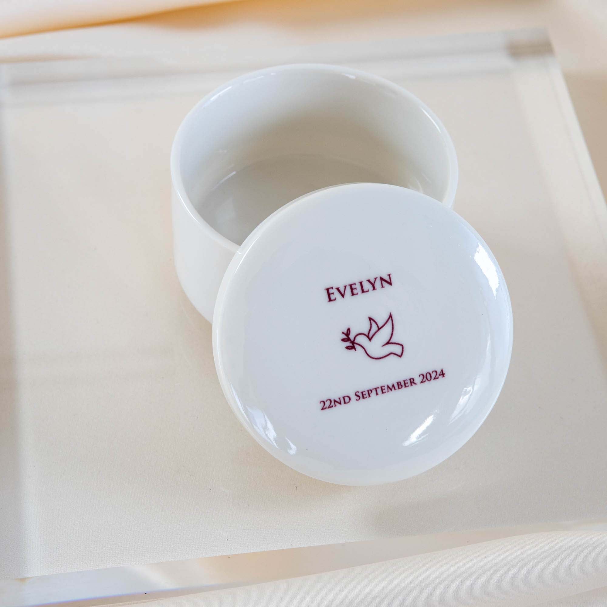 Personalised Round Keepsake box - Christening Gift, Baptism Gift - Dove
