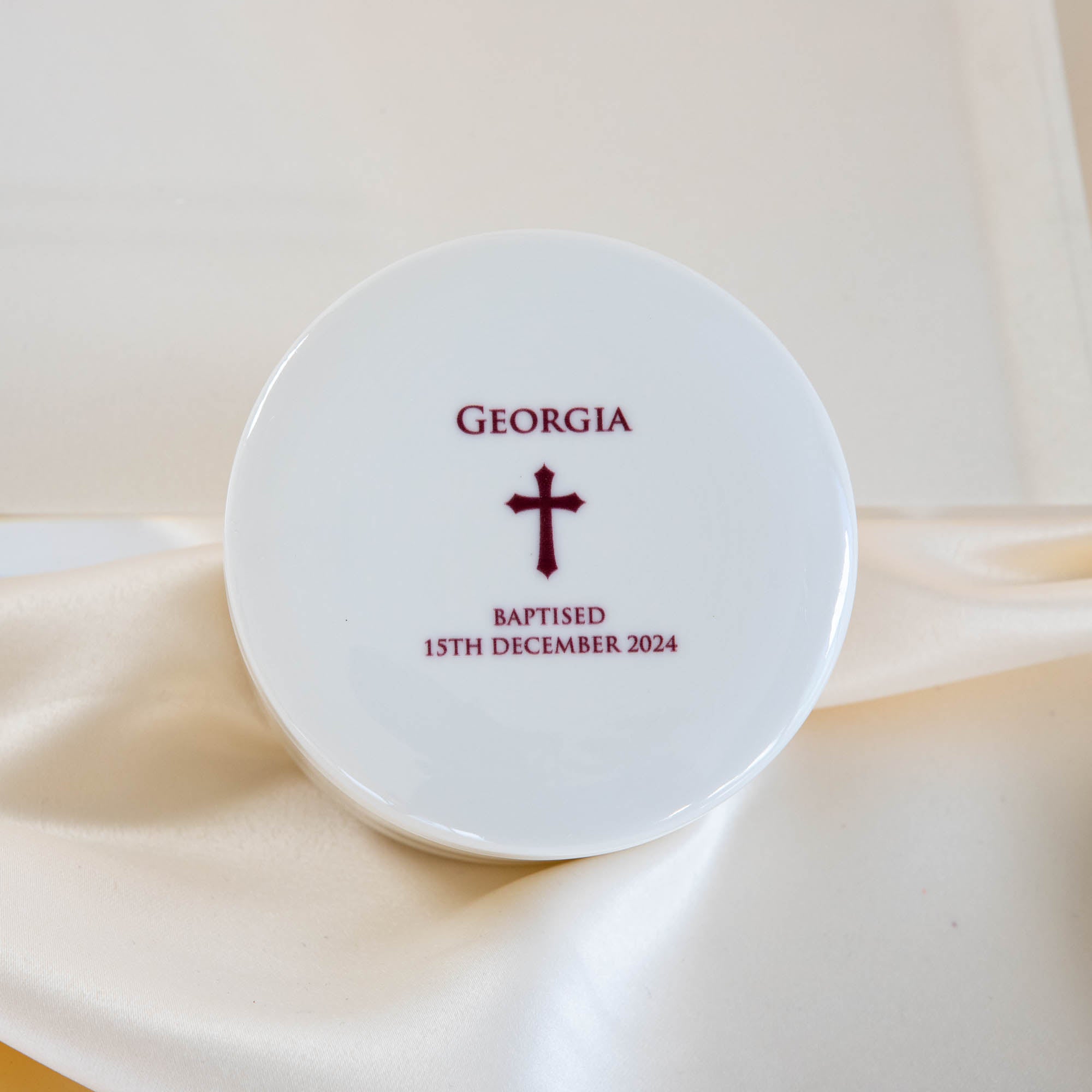 Personalised Round Keepsake box - Christening Gift, Baptism Gift - Cross