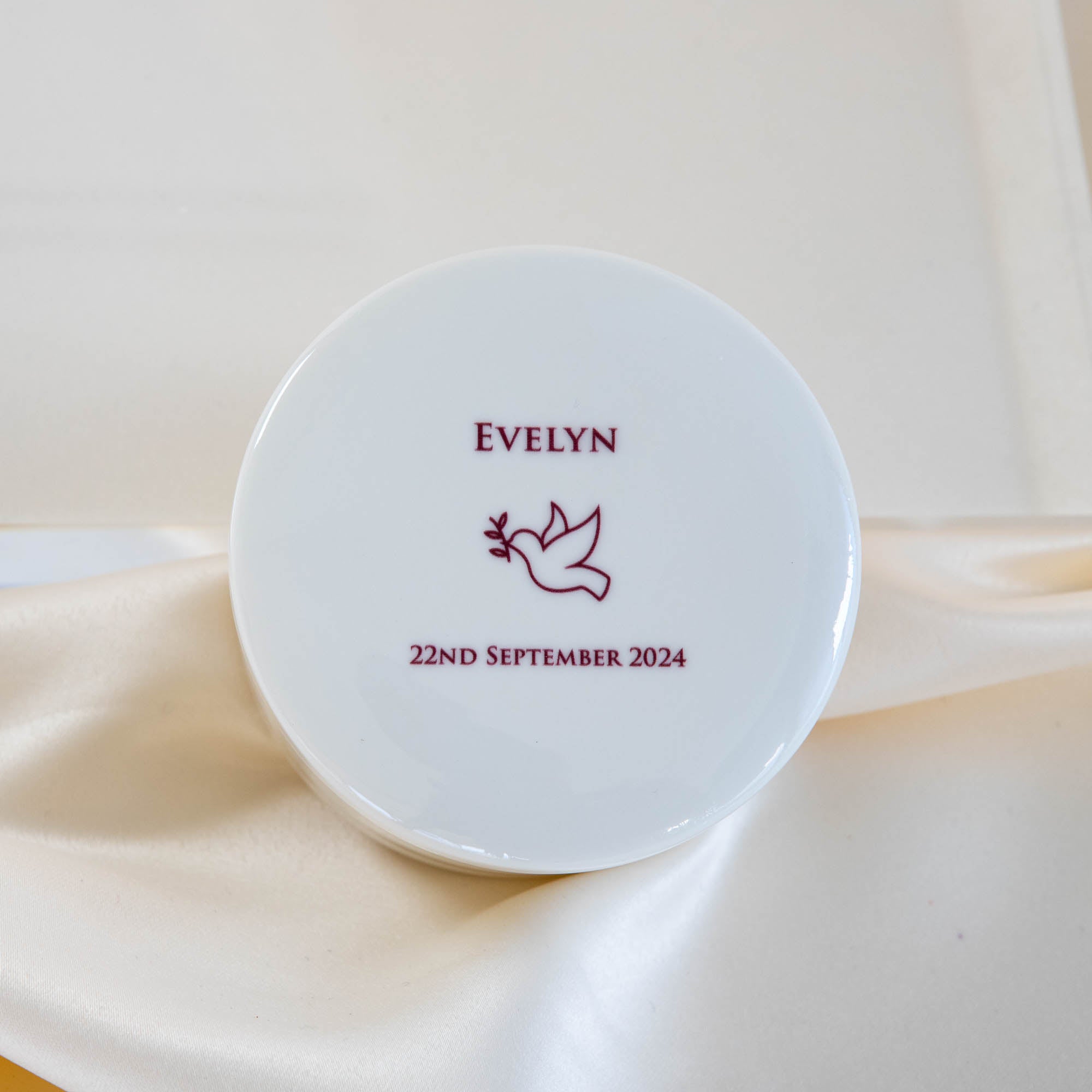 Personalised Round Keepsake box - Christening Gift, Baptism Gift - Dove
