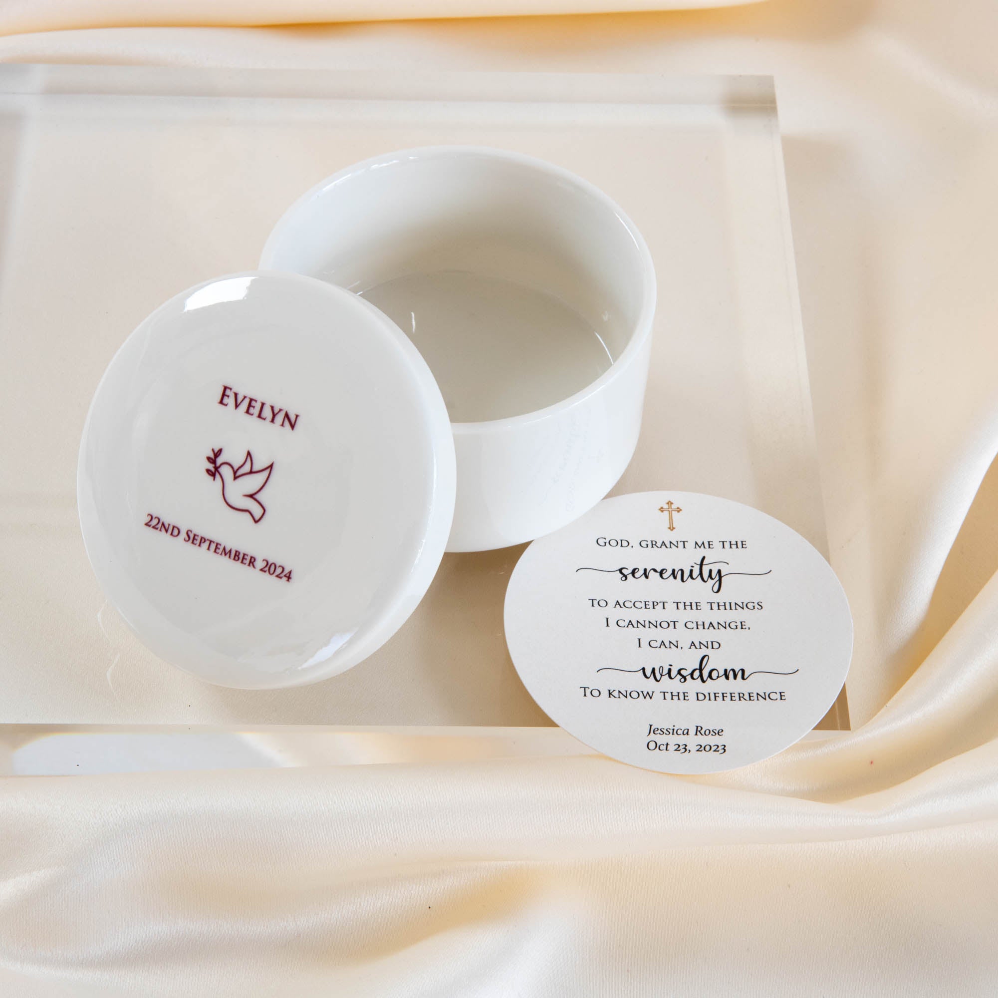 Personalised Round Keepsake box - Christening Gift, Baptism Gift - Dove
