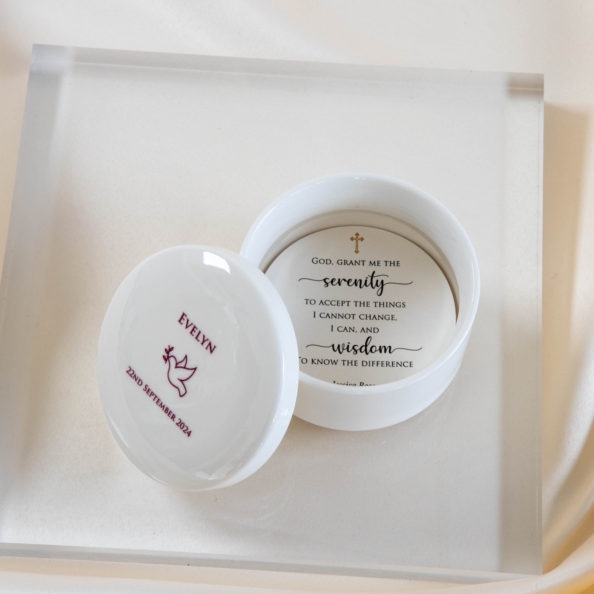Personalised Round Keepsake box - Christening Gift, Baptism Gift - Dove