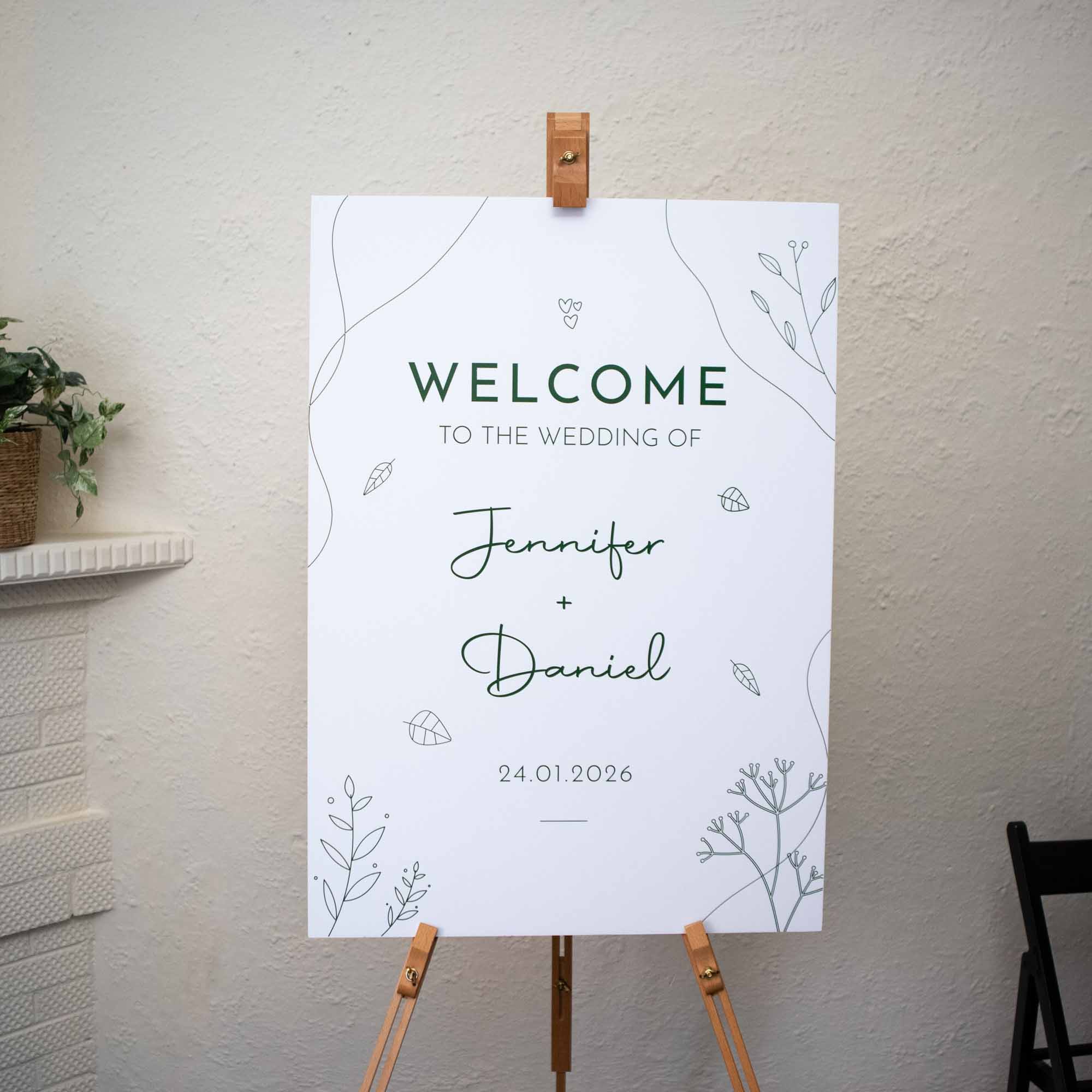 Printed Wedding Welcome sign | White Portrait