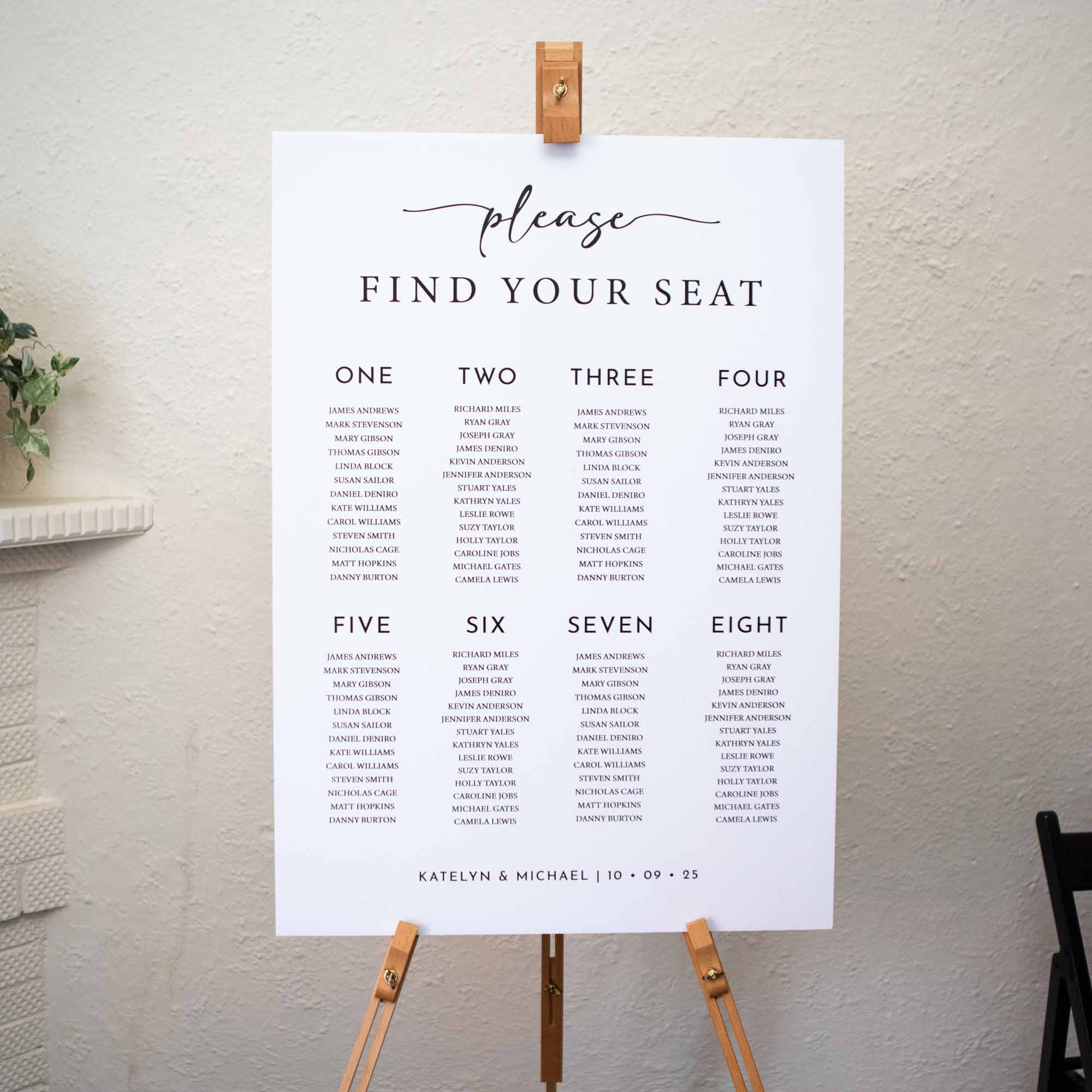 Printed Wedding Seating Chart | White Portrait