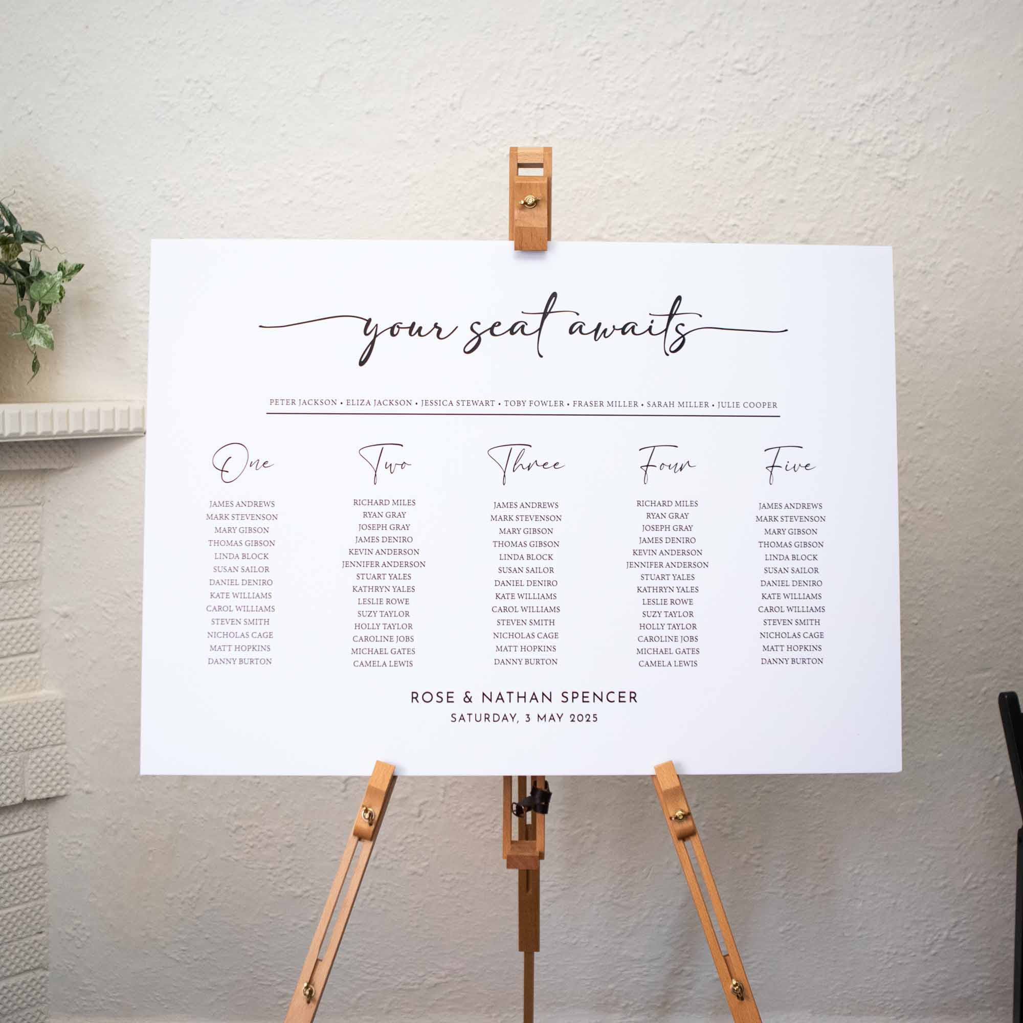 Printed Wedding Seating Chart | White Landscape