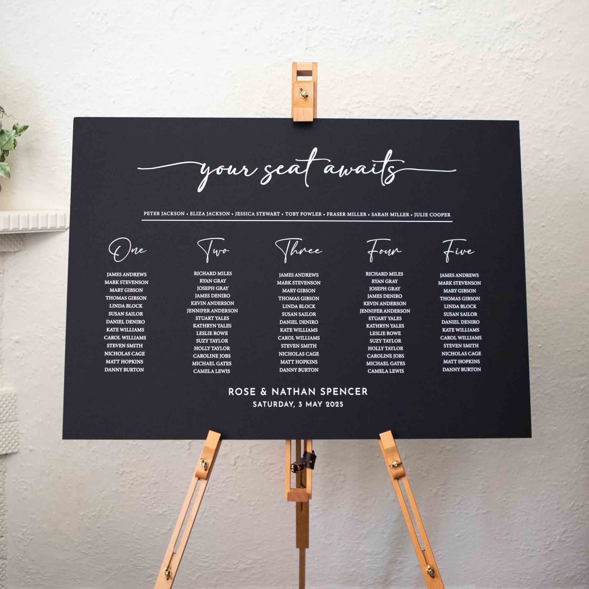 Printed Wedding Seating Chart | Black Landscape