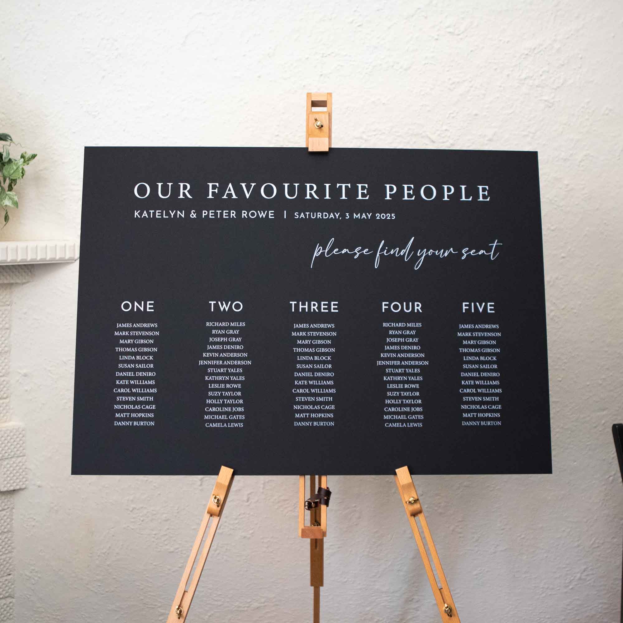 Printed Wedding Seating Chart | Black Landscape
