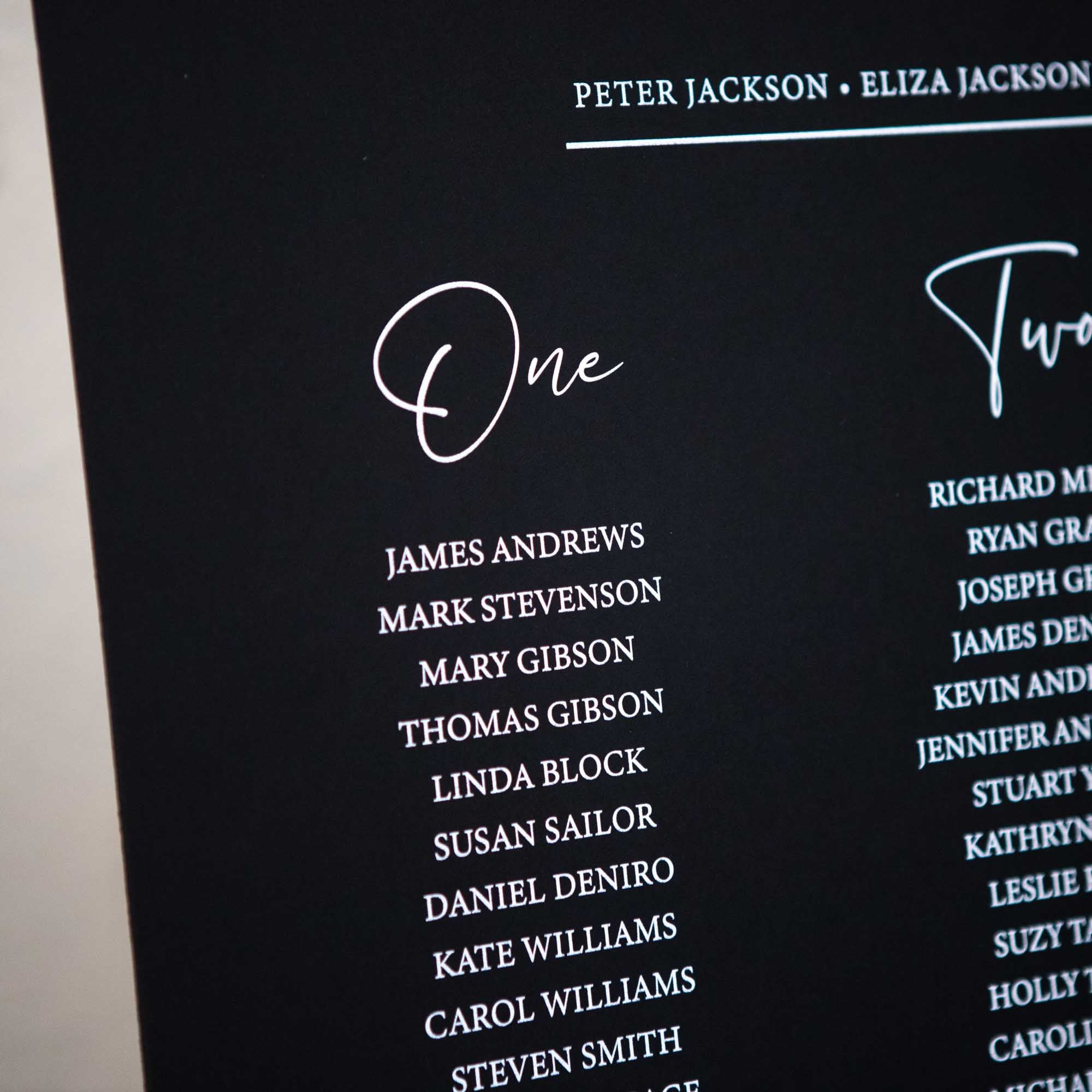 Printed Wedding Seating Chart | Black Landscape