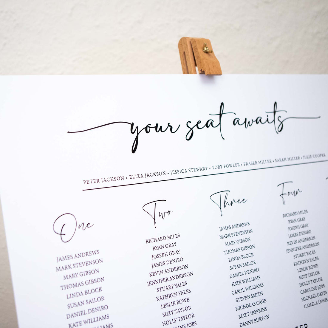 Personalised wedding seating chart in white foam board 