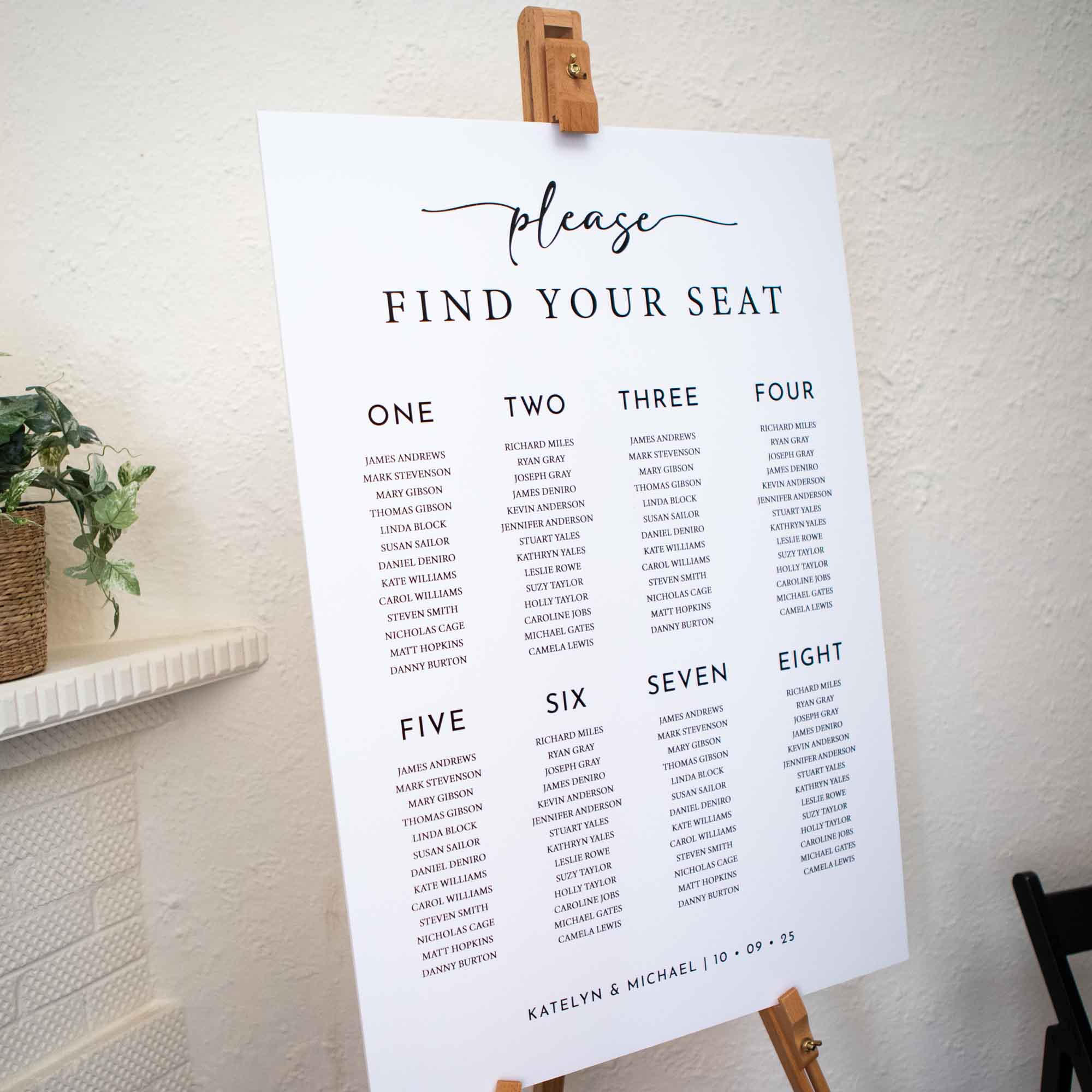 Printed Wedding Seating Chart | White Portrait