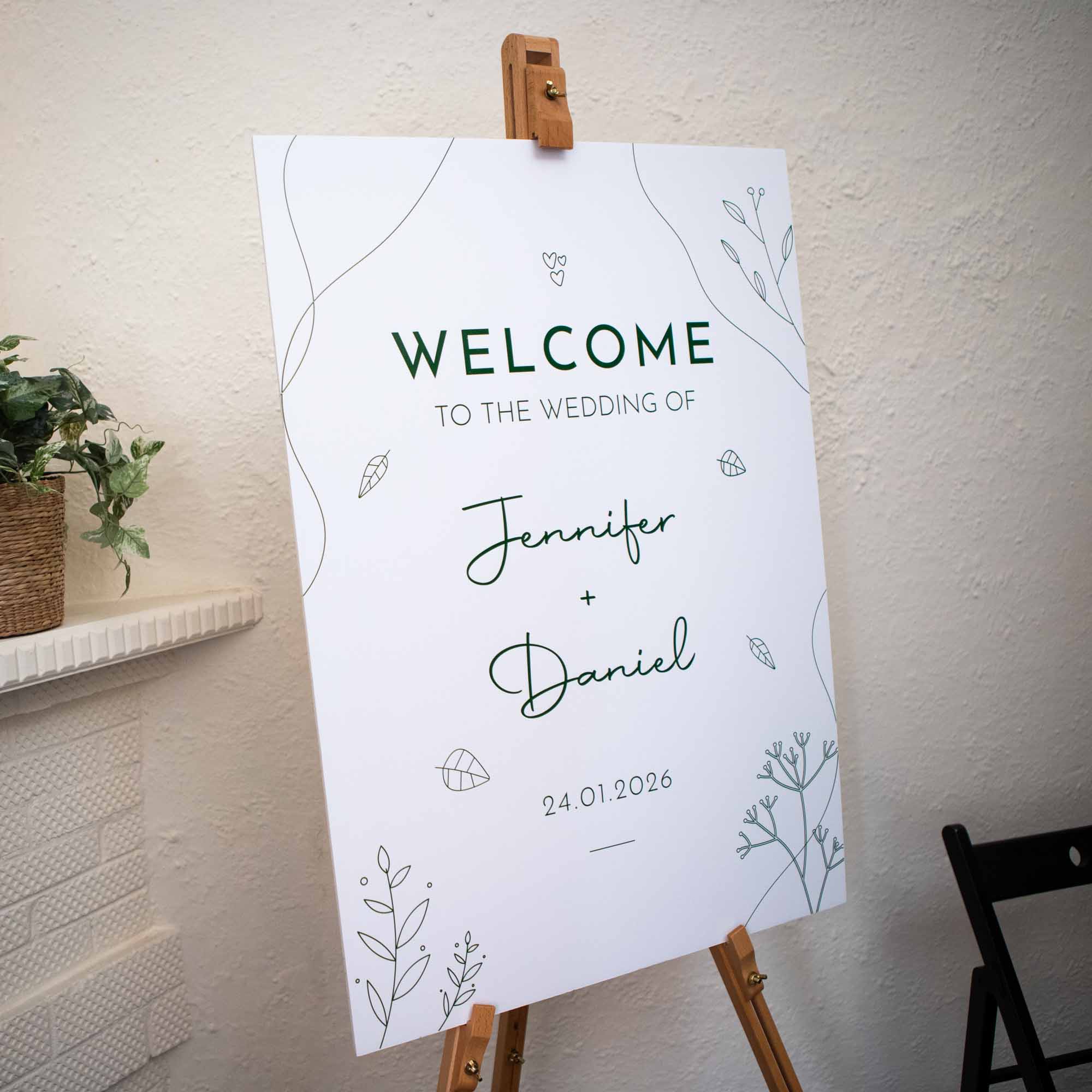 Printed Wedding Welcome sign | White Portrait