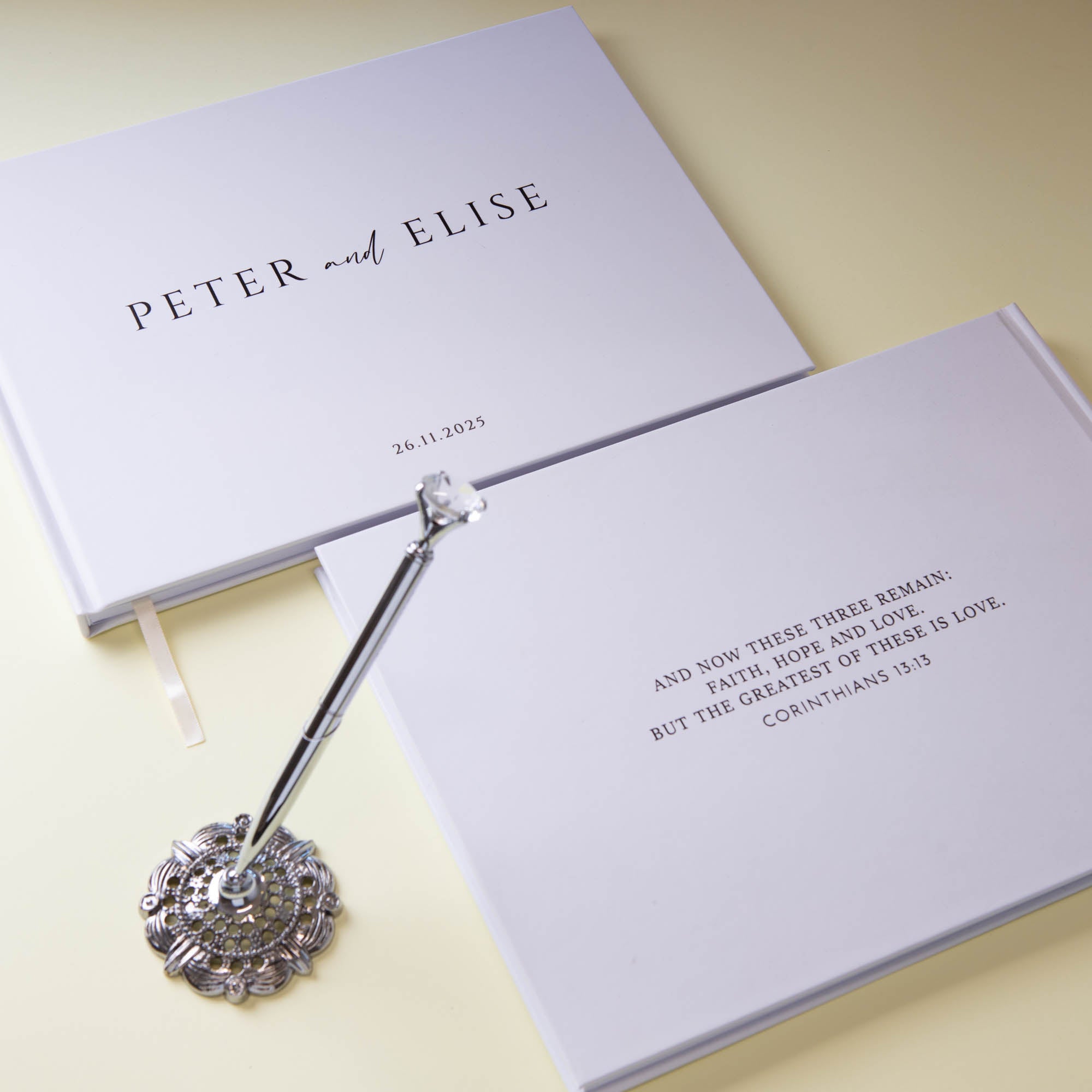 Personalized Wedding Guest Book, White Hard Cover Photo Album