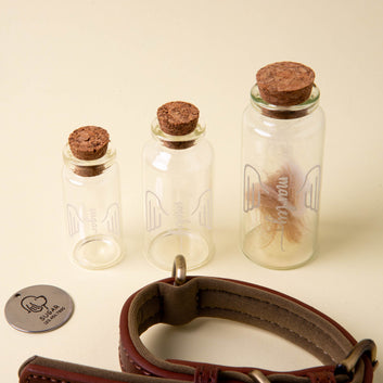 Personalised Memorial Glass Bottle with Cork – Laser Engraved Dog Name & Wings