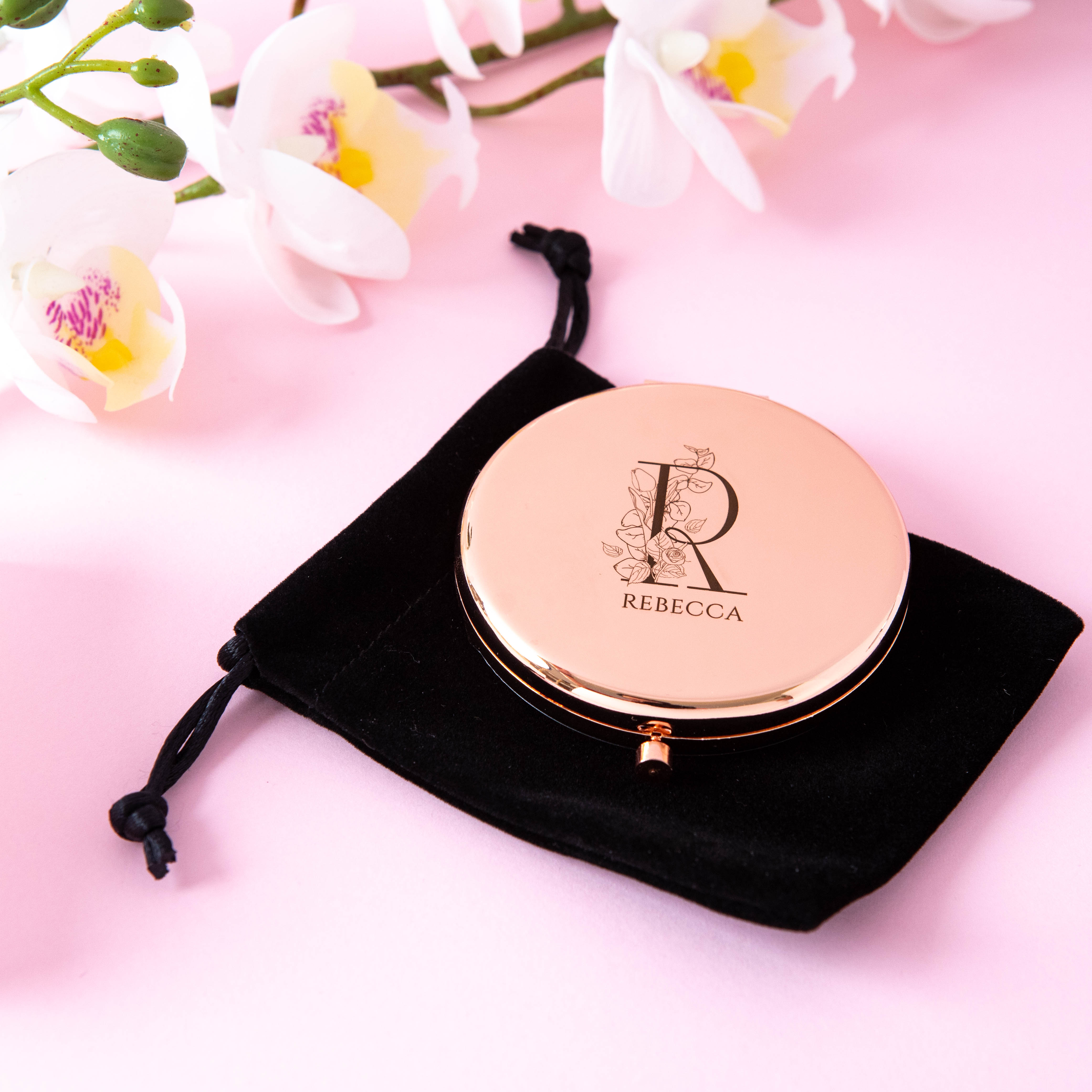 Personalised Compact Mirror with an Initial and Custom Name