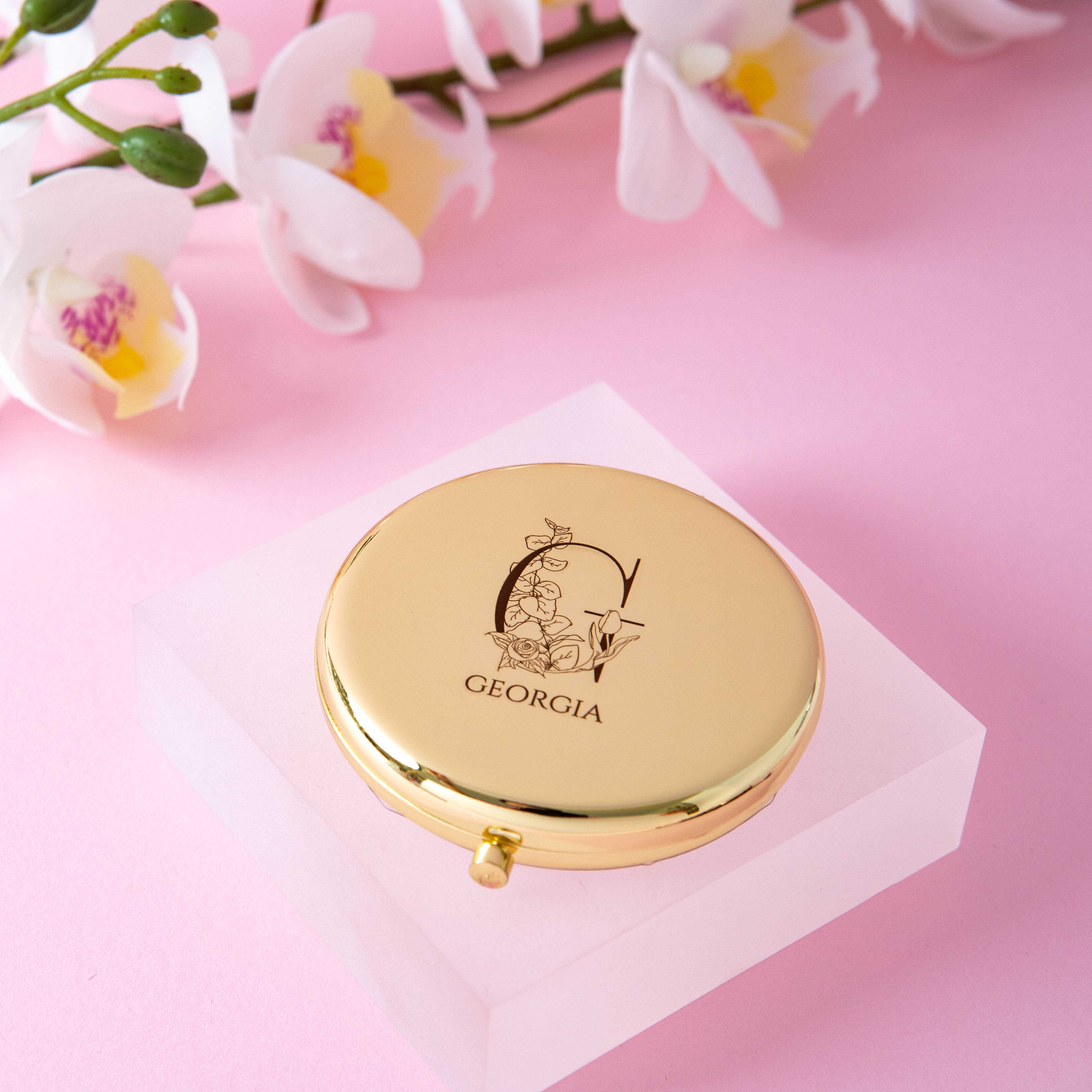 Personalised Compact Mirror with an Initial and Custom Name
