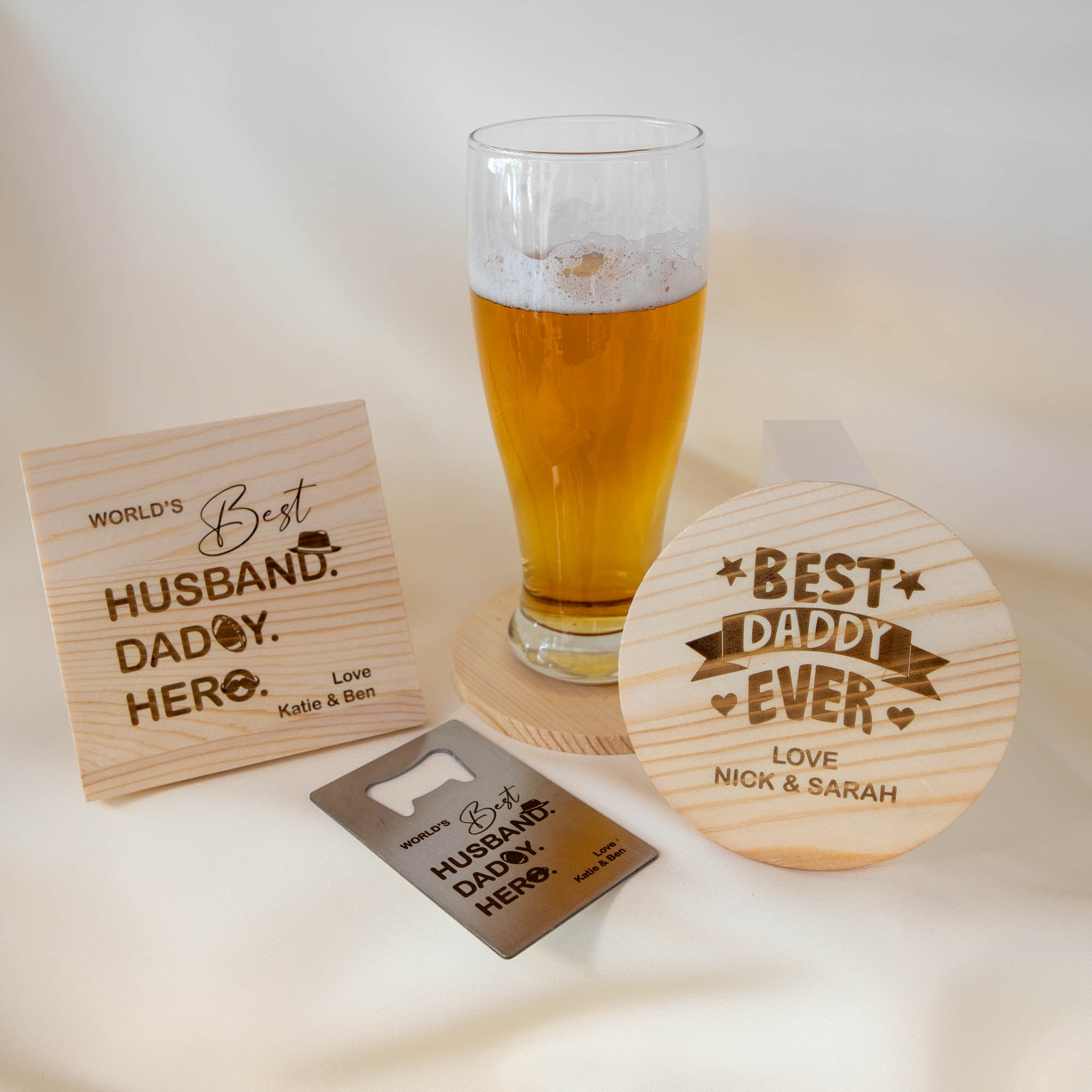 Personalised Natural Wood Coasters – Father’s Day Gift