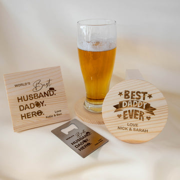 Personalised Natural Wood Coasters – Father’s Day Gift