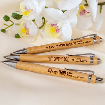 Personalised Wooden Ball Point Pen, Laser Engraved Bamboo Pen Father's Day Gift