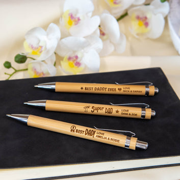 Personalised Wooden Ball Point Pen, Laser Engraved Bamboo Pen Father's Day Gift
