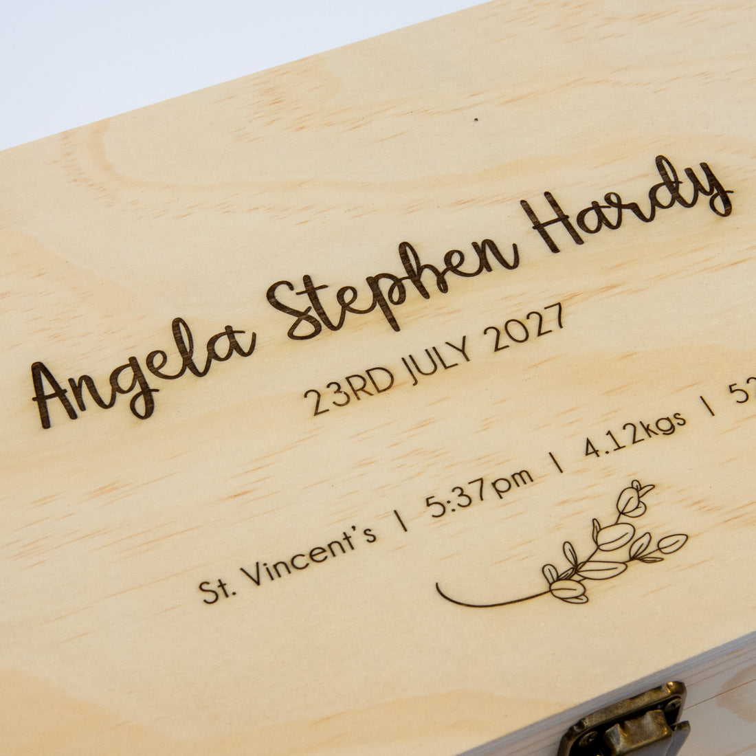 Personalised Wooden Baby Keepsake Box, Laser Engraved