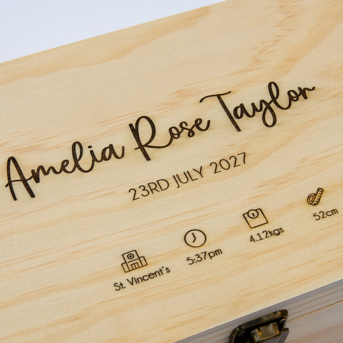 Personalized Wooden Baby Keepsake Box, Laser Engraved