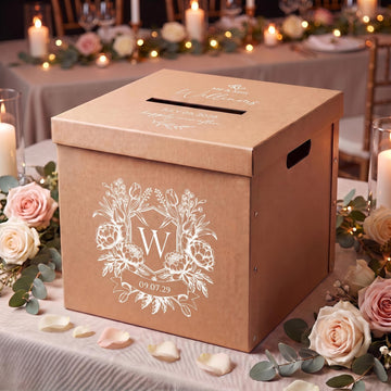 Personalised Wedding Wishing Well Card Box — Kraft, Large | Custom Names & Date
