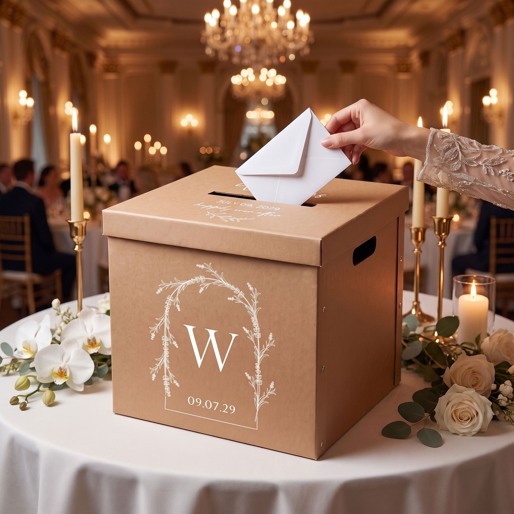 Personalised Wedding Wishing Well Card Box — Kraft, Large | Custom Names & Date