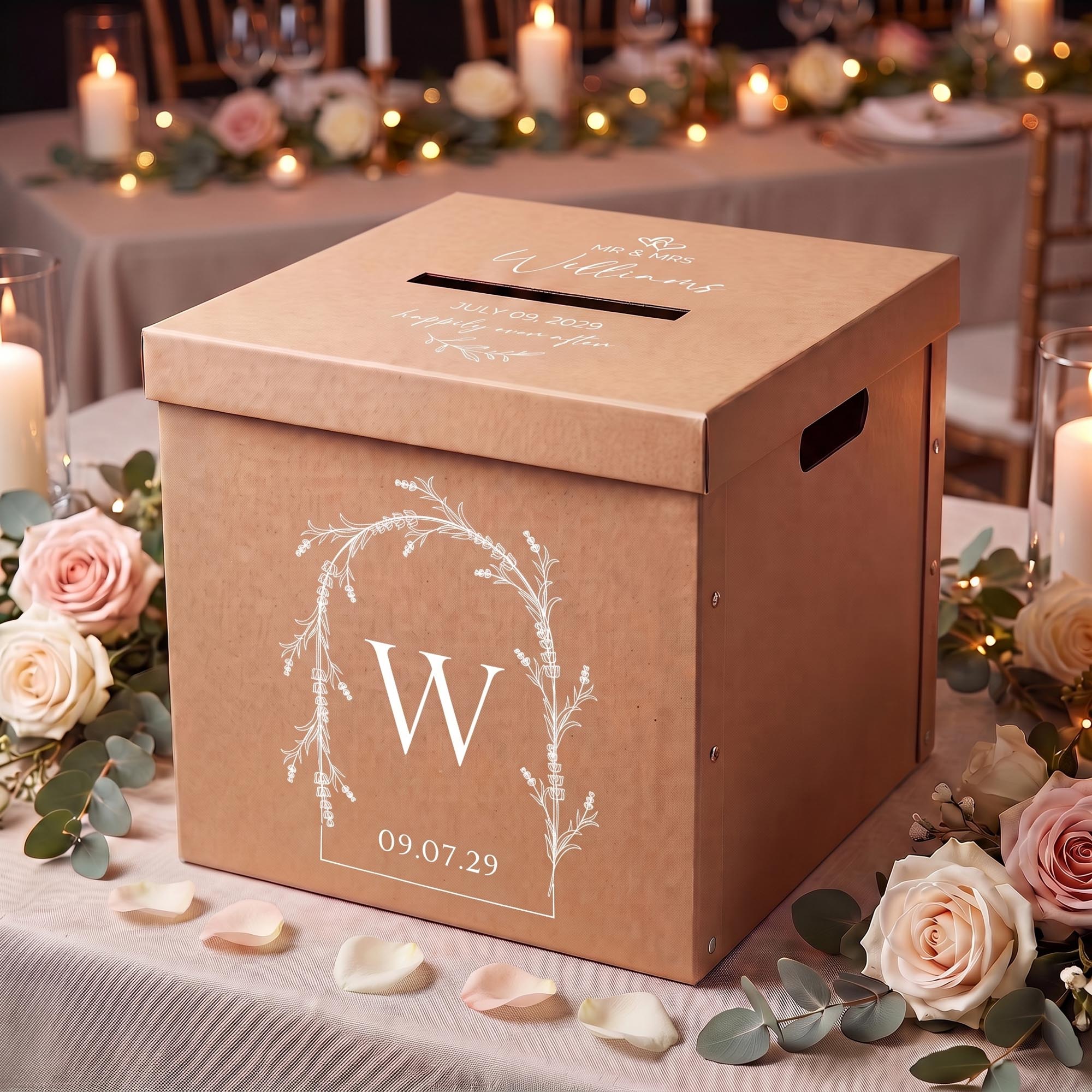 Personalised Wedding Wishing Well Card Box — Kraft, Large | Custom Names & Date