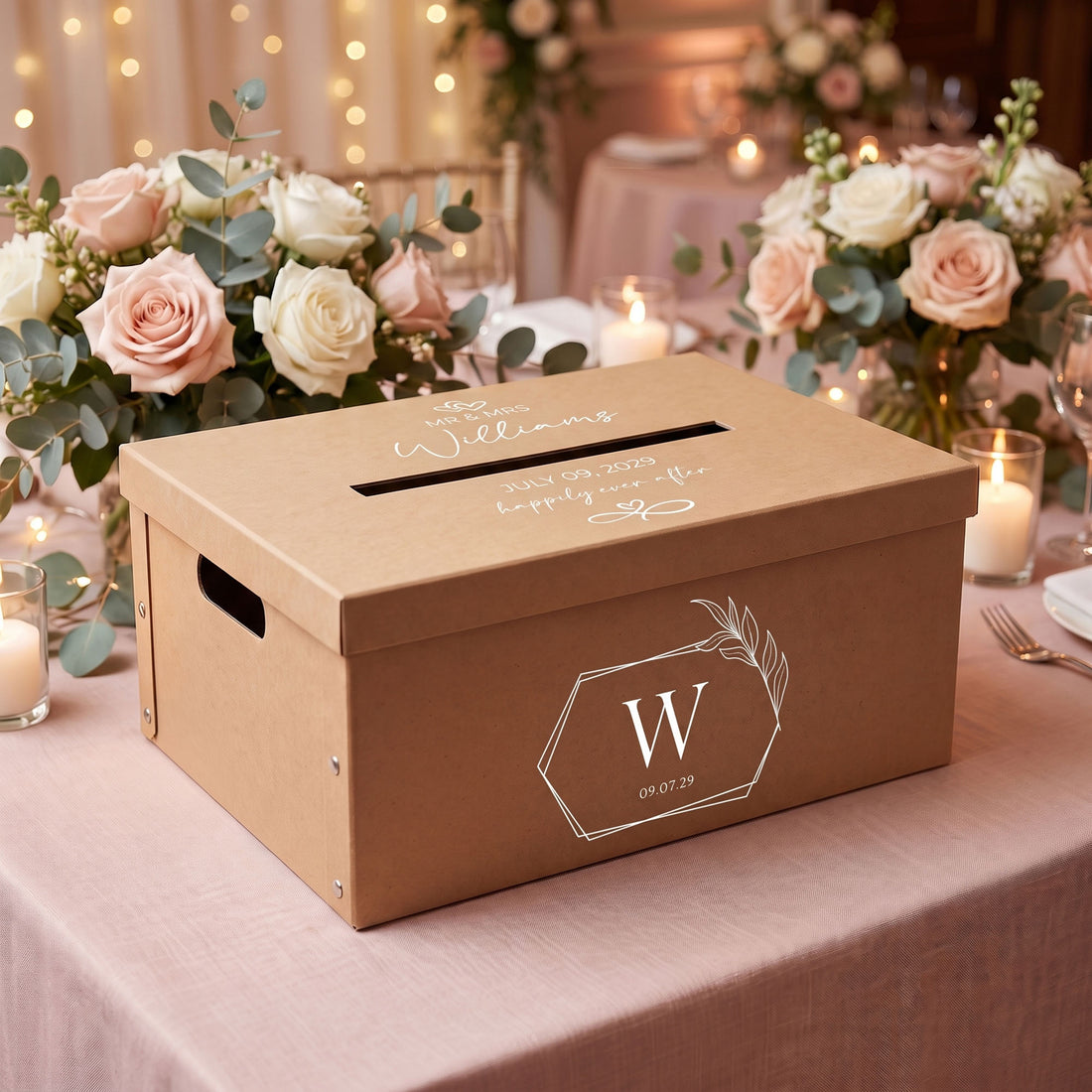 Personalised Wedding Wishing Well Card Box — Kraft, Small | Custom Names & Date