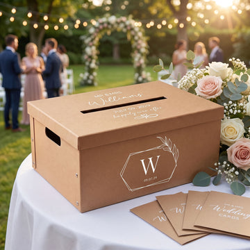 Personalised Wedding Wishing Well Card Box — Kraft, Small | Custom Names & Date