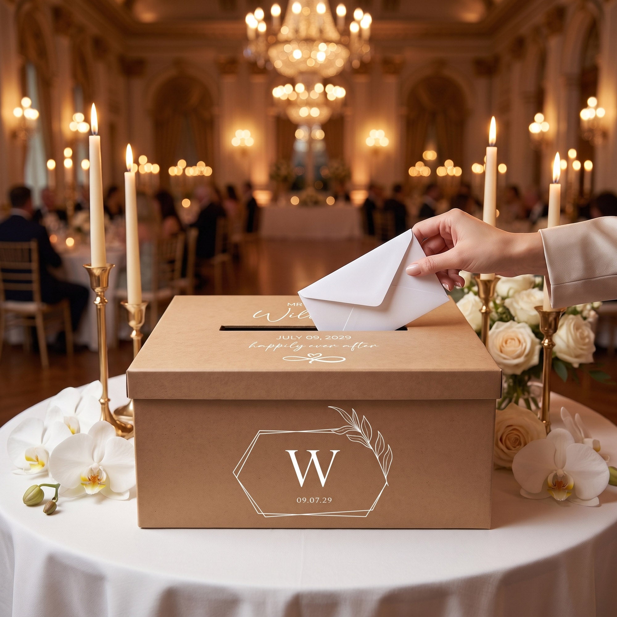 Personalised Wedding Wishing Well Card Box — Kraft, Small | Custom Names & Date