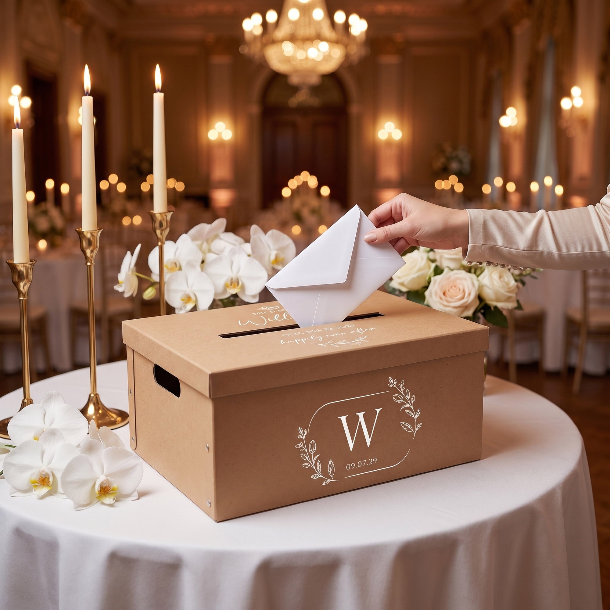 Personalised Wedding Wishing Well Card Box — Kraft, Small | Custom Names & Date