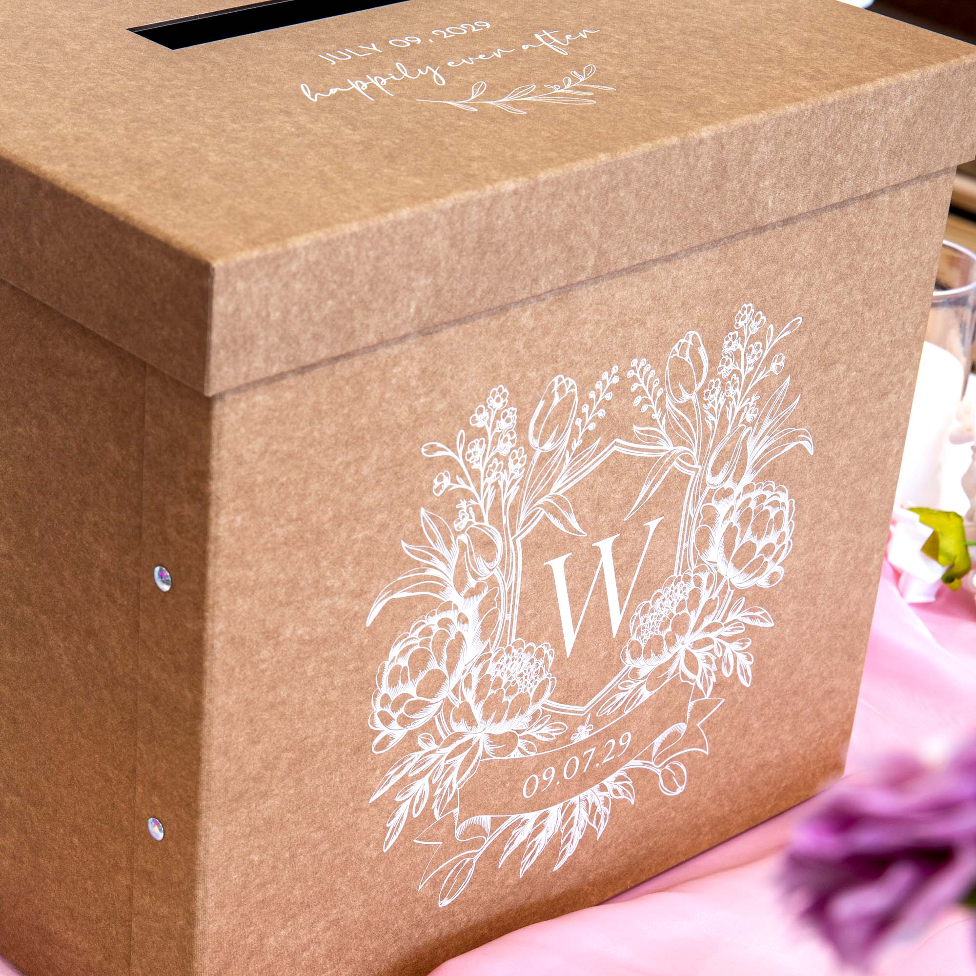 Personalised Wedding Wishing Well Card Box — Kraft, Large | Custom Names & Date