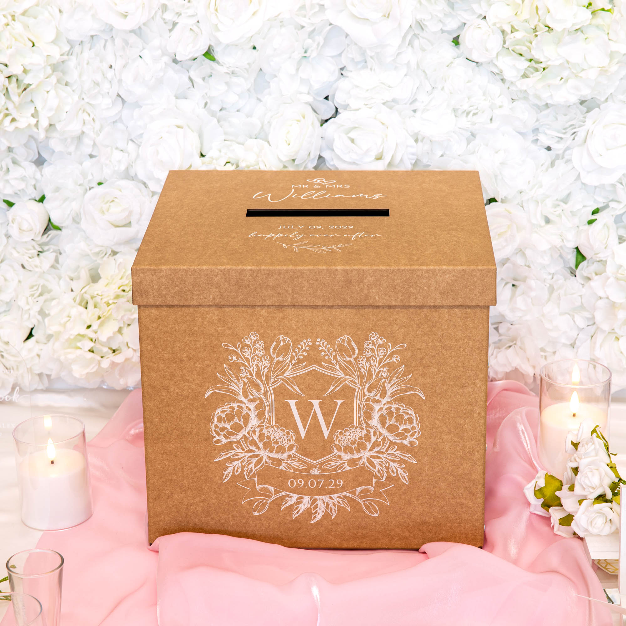Personalised Wedding Wishing Well Card Box — Kraft, Large | Custom Names & Date