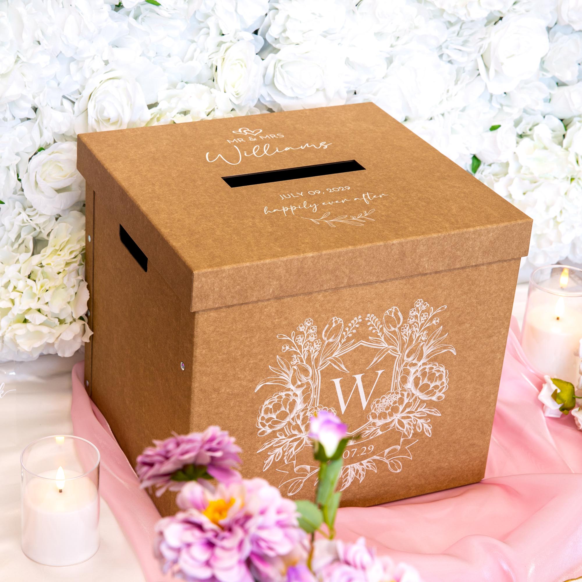 Personalised Wedding Wishing Well Card Box — Kraft, Large | Custom Names & Date