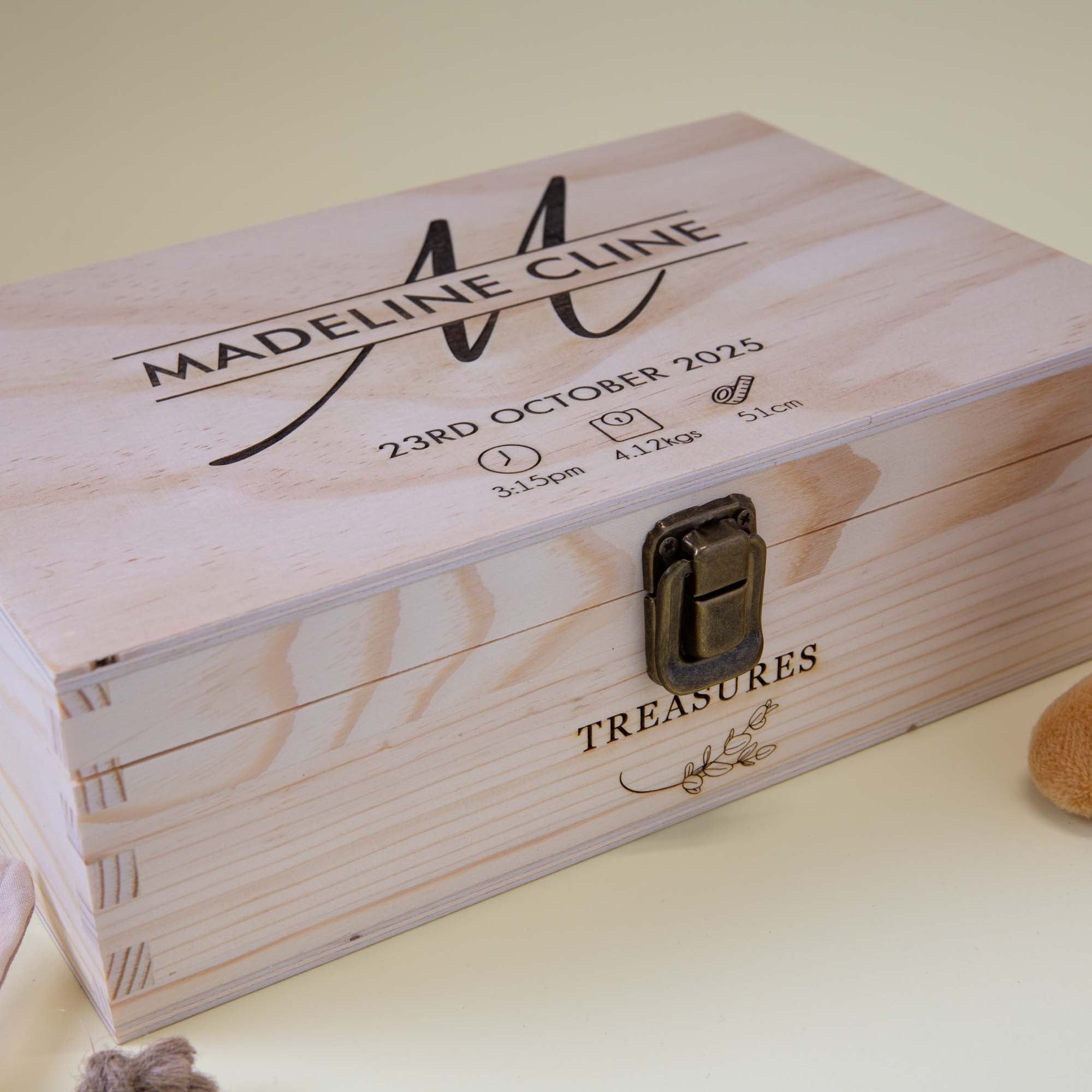 Personalized Pine Wood Baby Keepsake Box, Engraved Memory Box