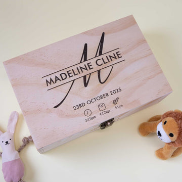 Personalized Pine Wood Baby Keepsake Box, Engraved Memory Box