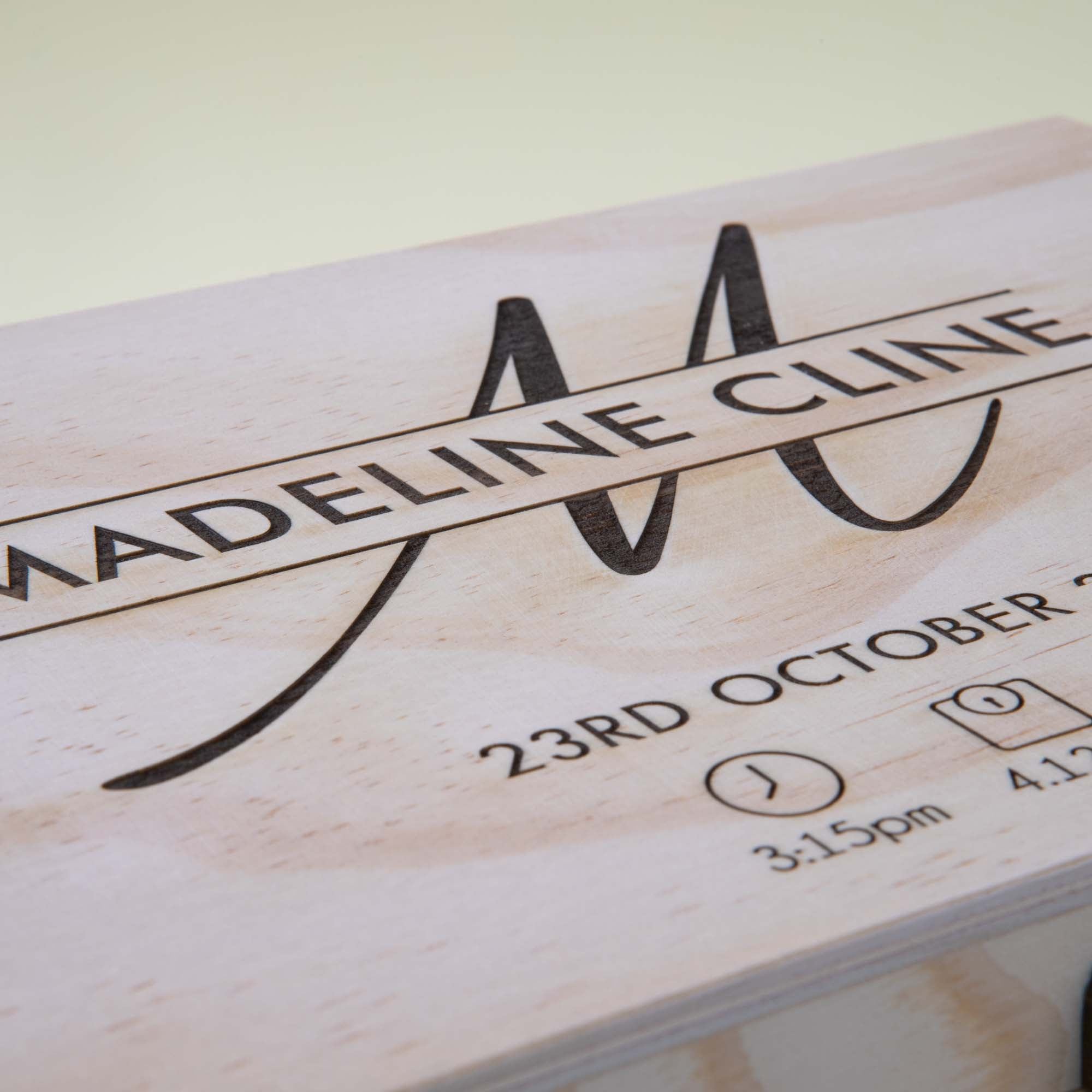 Personalized Pine Wood Baby Keepsake Box, Engraved Memory Box