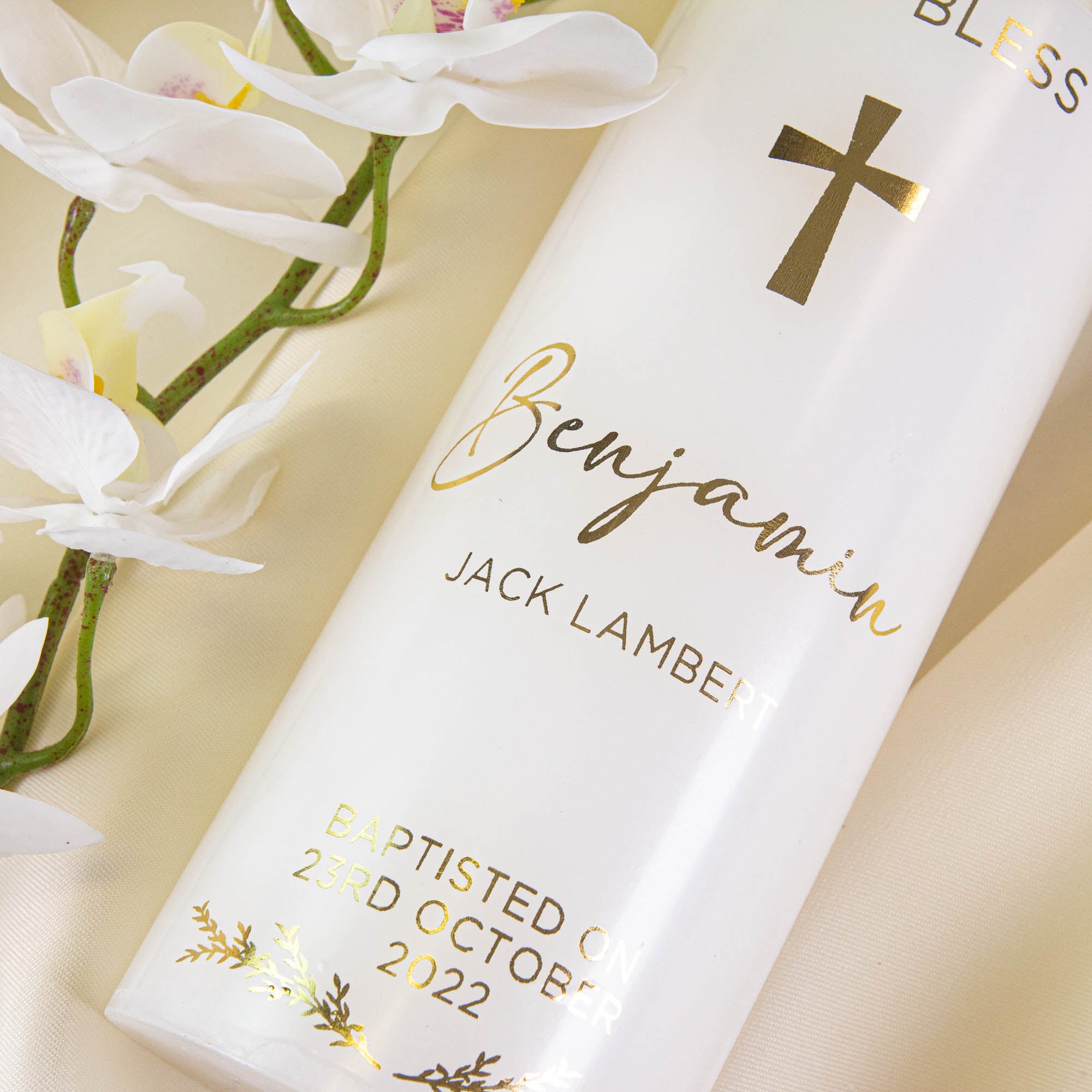 Personalized Gold Foil Candle, Christening Baptism Gift